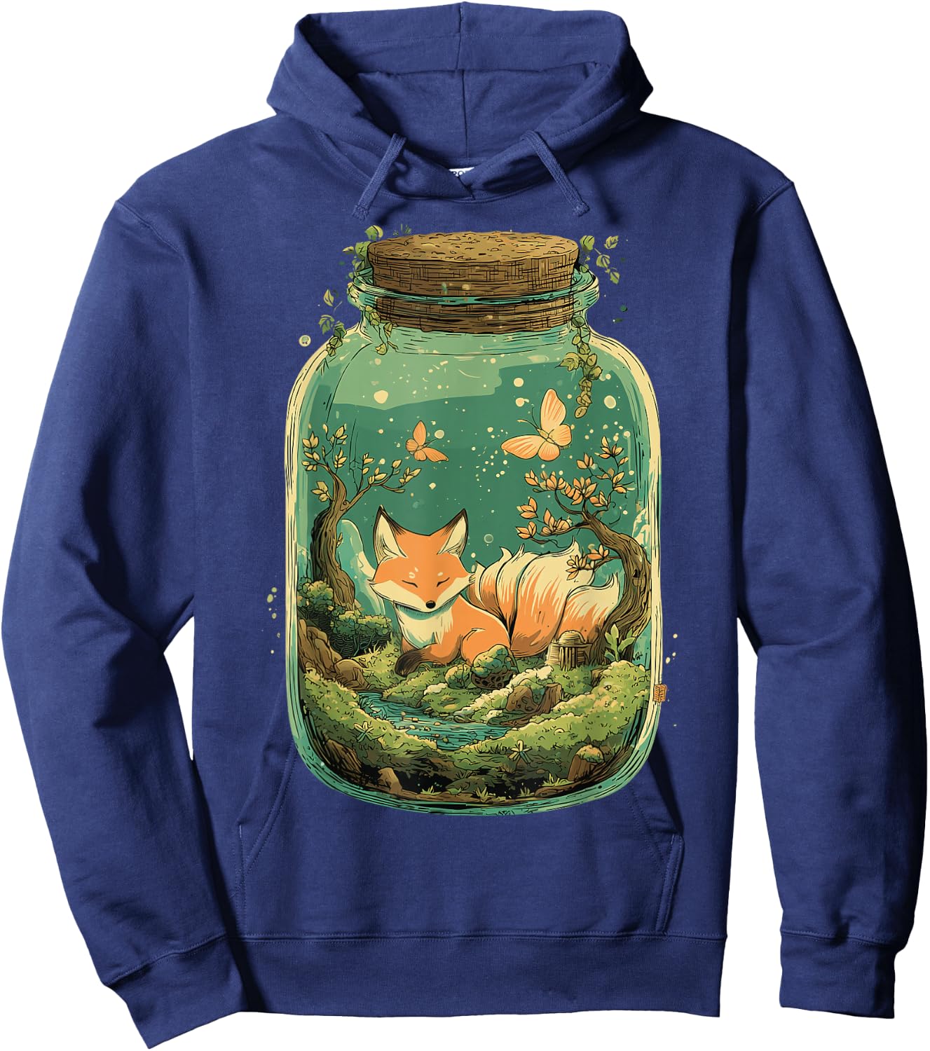Magical Kitsune Nine-Tailed Fox Kawaii Terrarium Art Hoodie - Hoodie | Navy