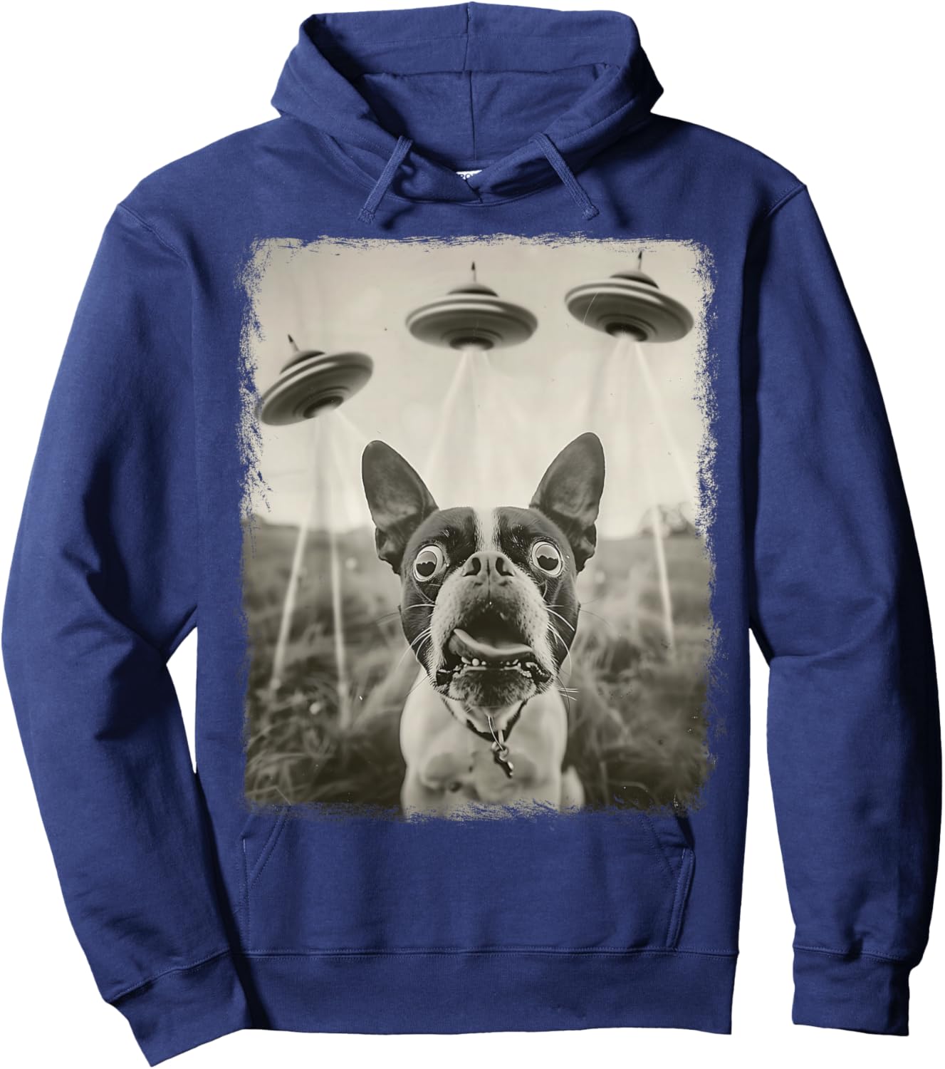 Boston Terrier Dog UFO Alien Extraterrestrial Selfie Hoodie - Hoodie | Navy