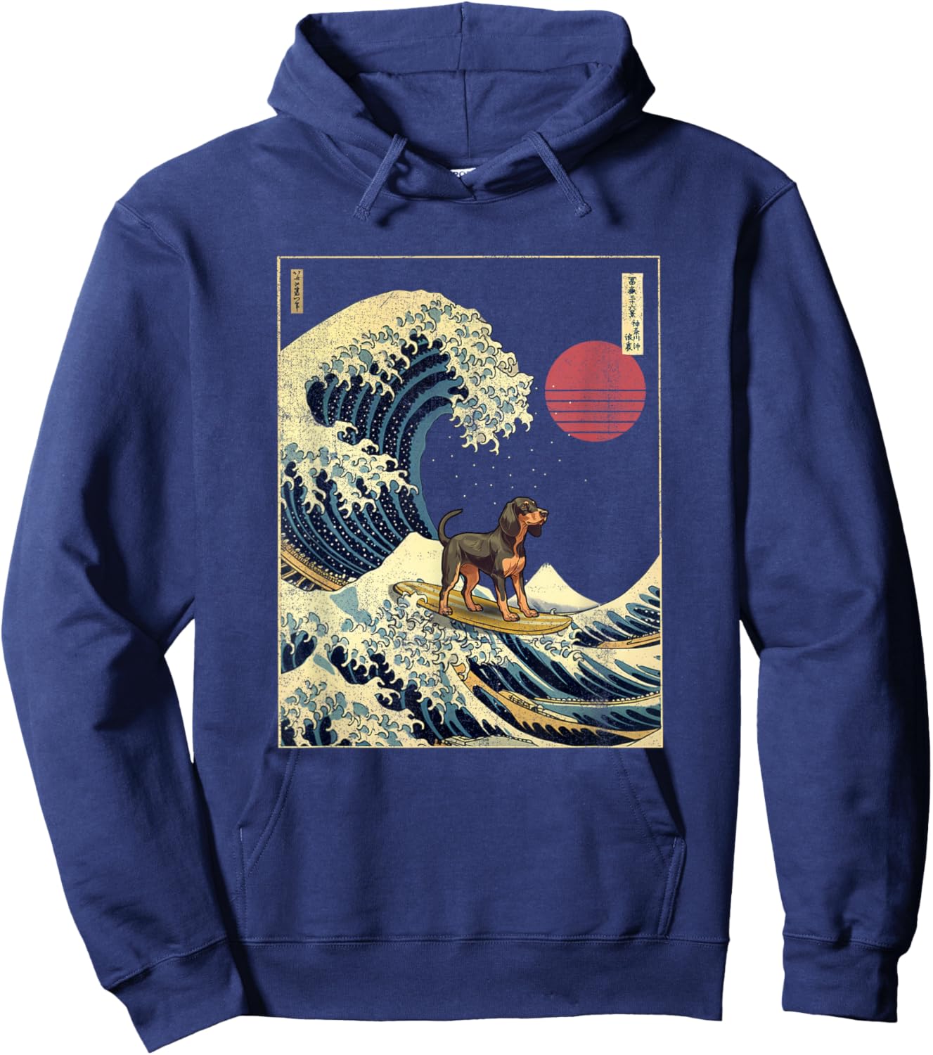 Black and Tan Coonhound Japanese Kanagawa Wave Funny Surf Hoodie - Hoodie | Navy