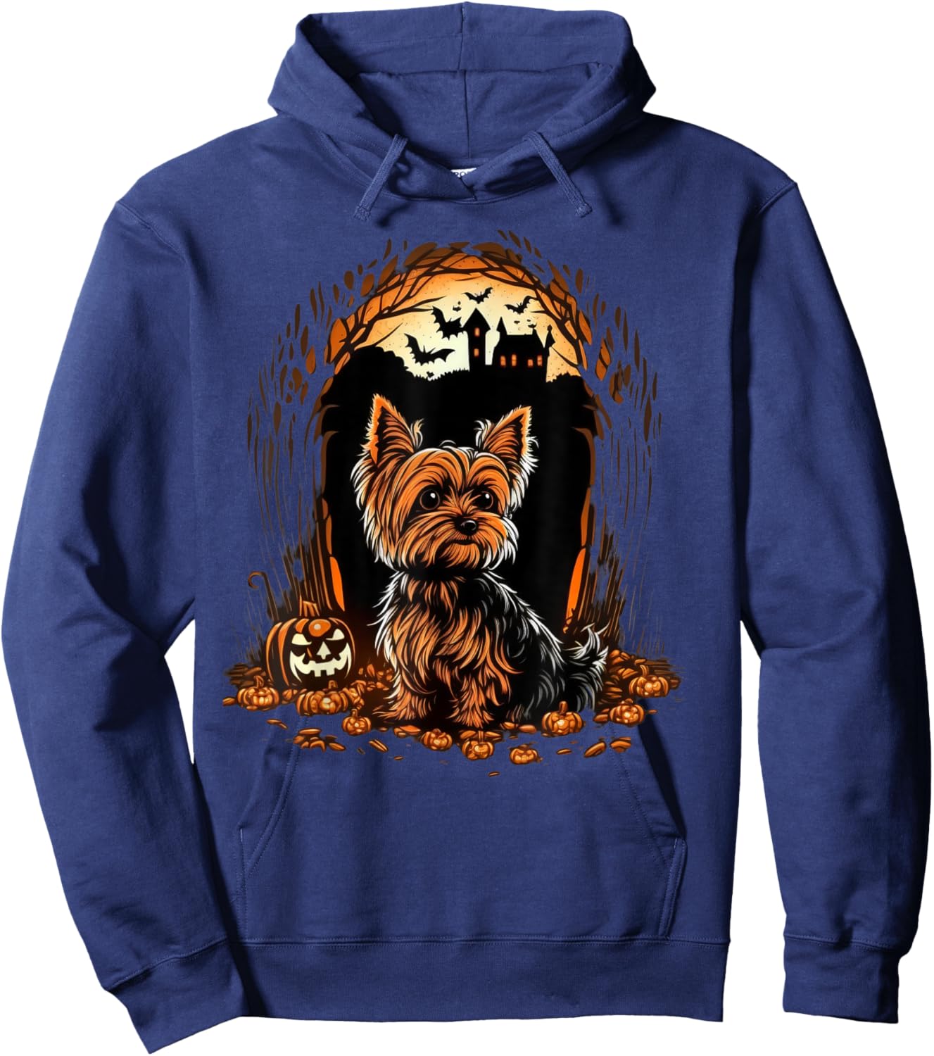 Pumpkin Yorkie costume on Yorkshire Terrier Halloween Hoodie - Hoodie | Navy