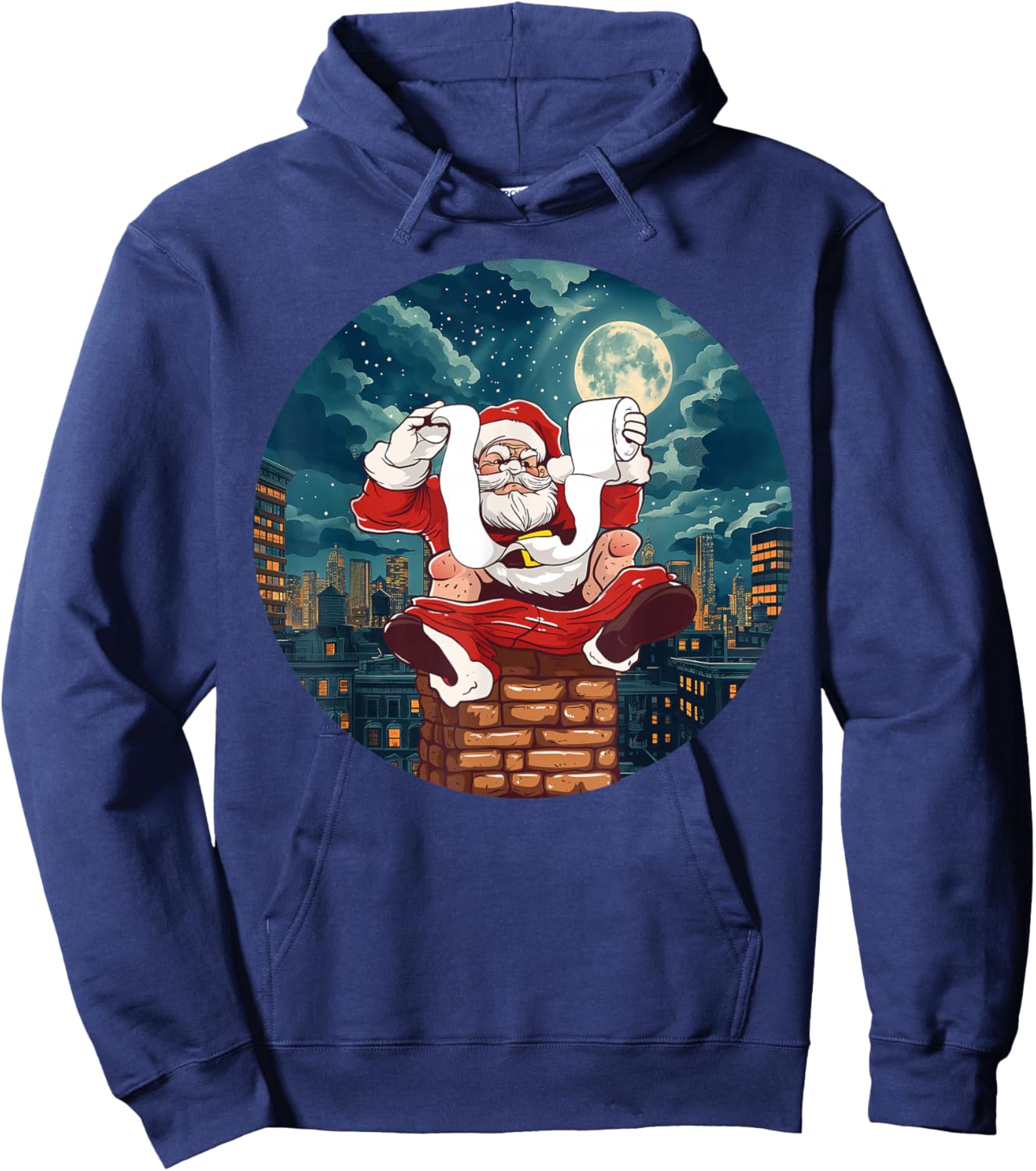 Funny Santa Claus sitting on Chimney with toilet Paper Hoodie - Hoodie | Navy