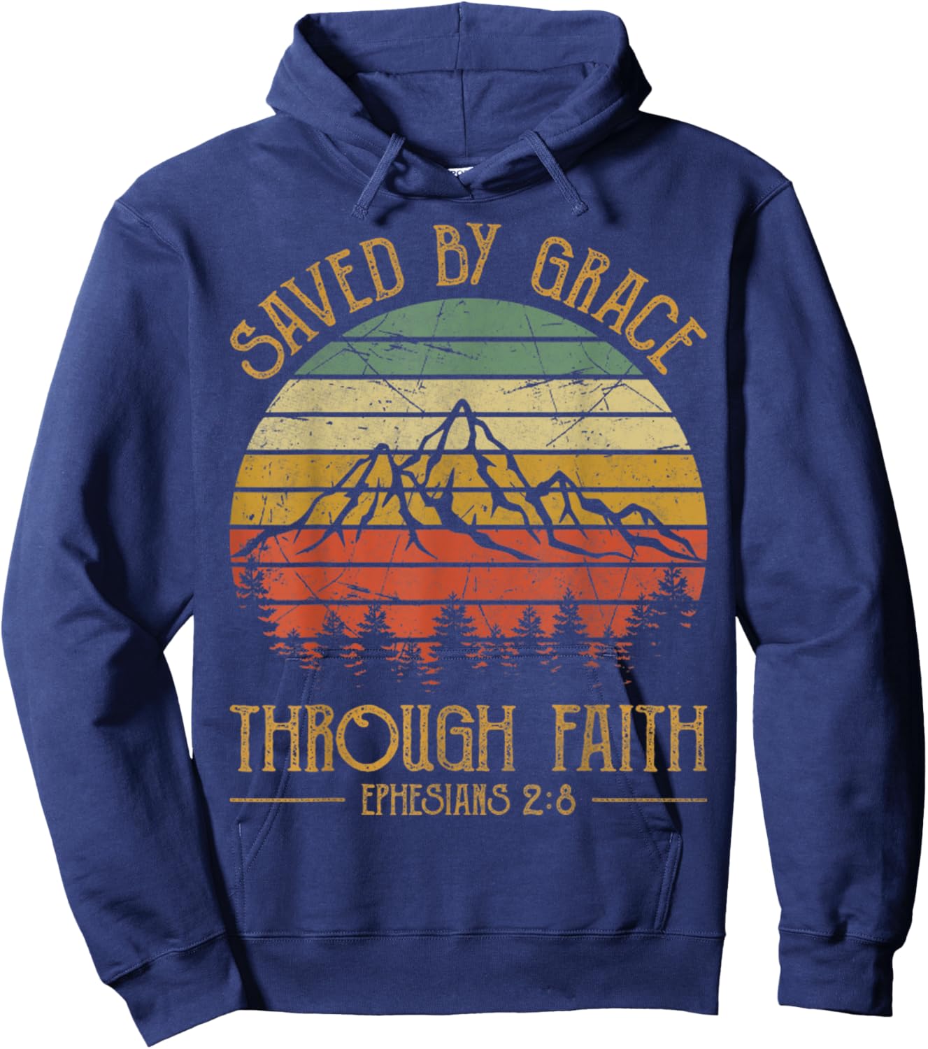 Vintage Christian Saved By Grace Through Faith Hoodie - Hoodie | Navy