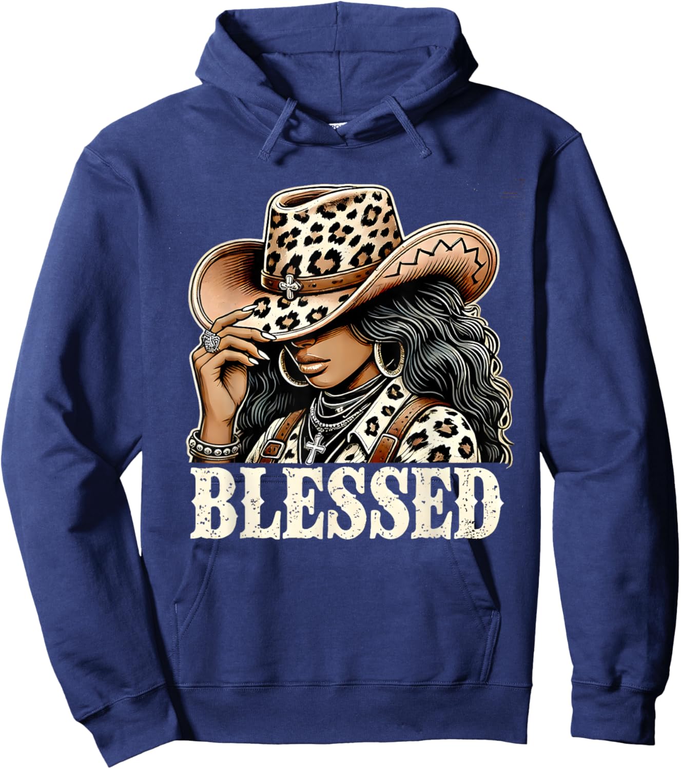 Vintage African Christian Woman Retro Black Western Cowgirl Hoodie - Hoodie | Navy