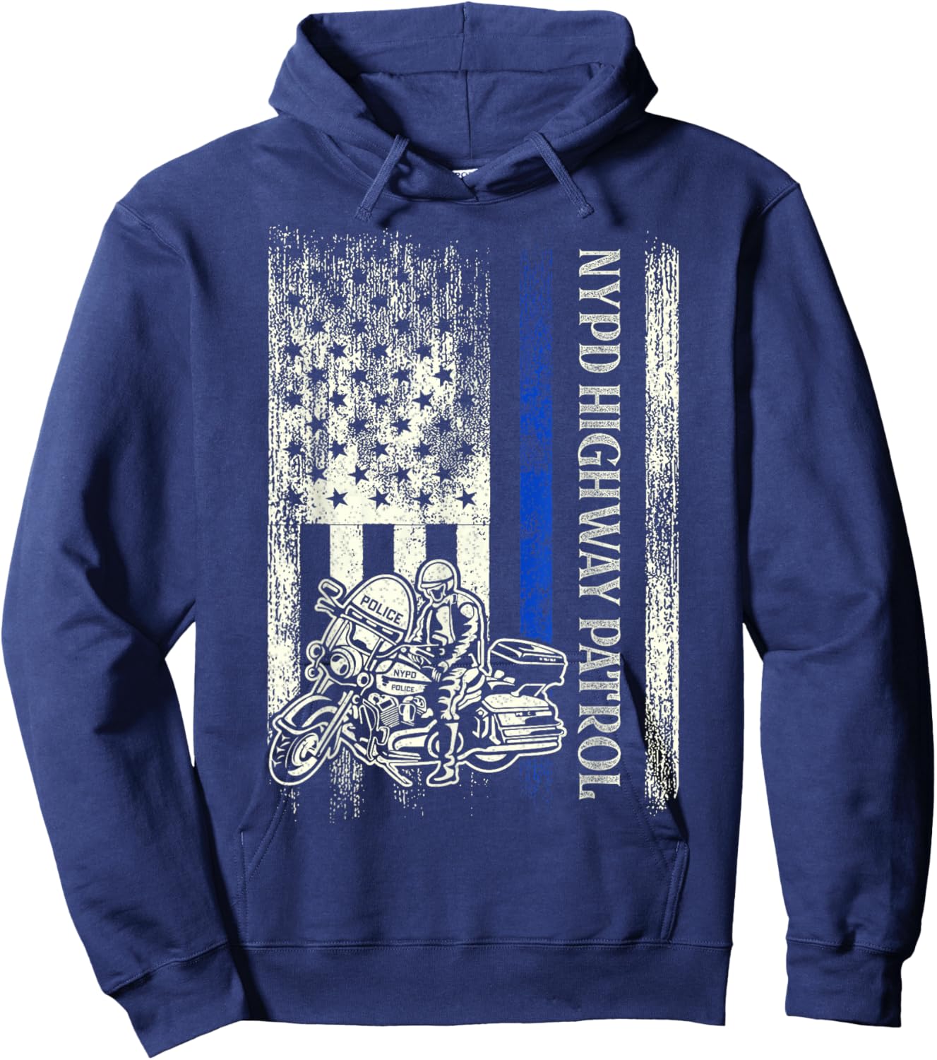 NYPD Highway Patrol Police Officer Law Enforcement US Flag Hoodie - Hoodie | Navy