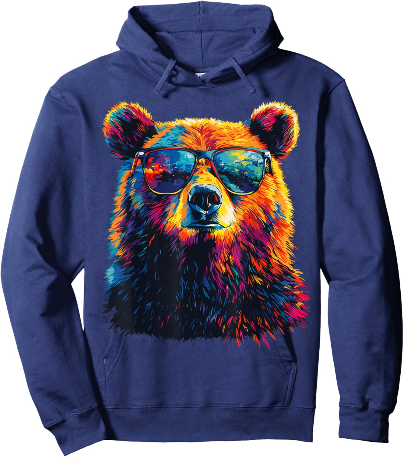 Bear Wearing Sunglasses Wildlife Graphic Colorful Bear Hoodie - Hoodie | Navy