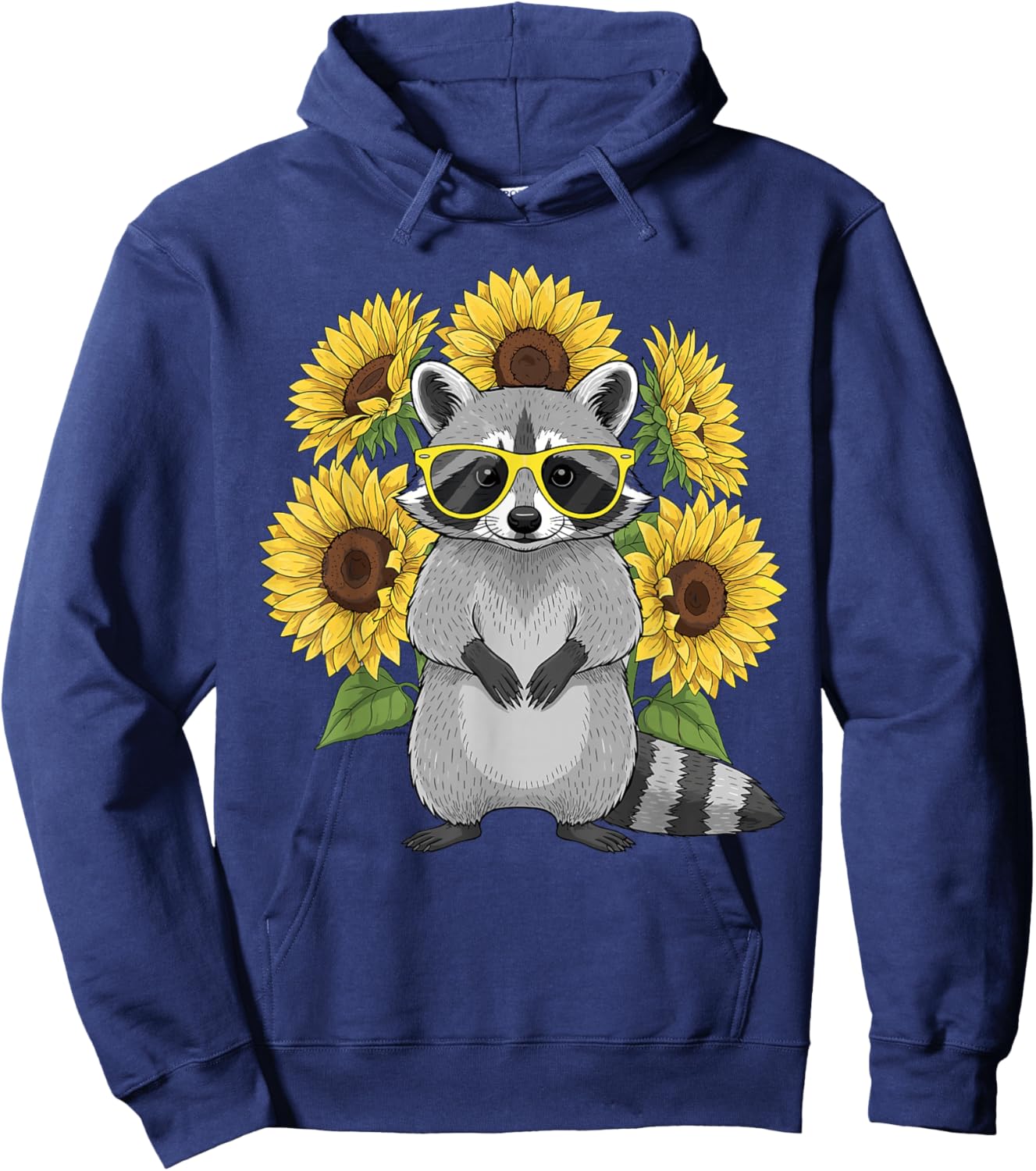 Cute Raccoon with Sunglasses and Sunflowers Women Hoodie - Hoodie | Navy