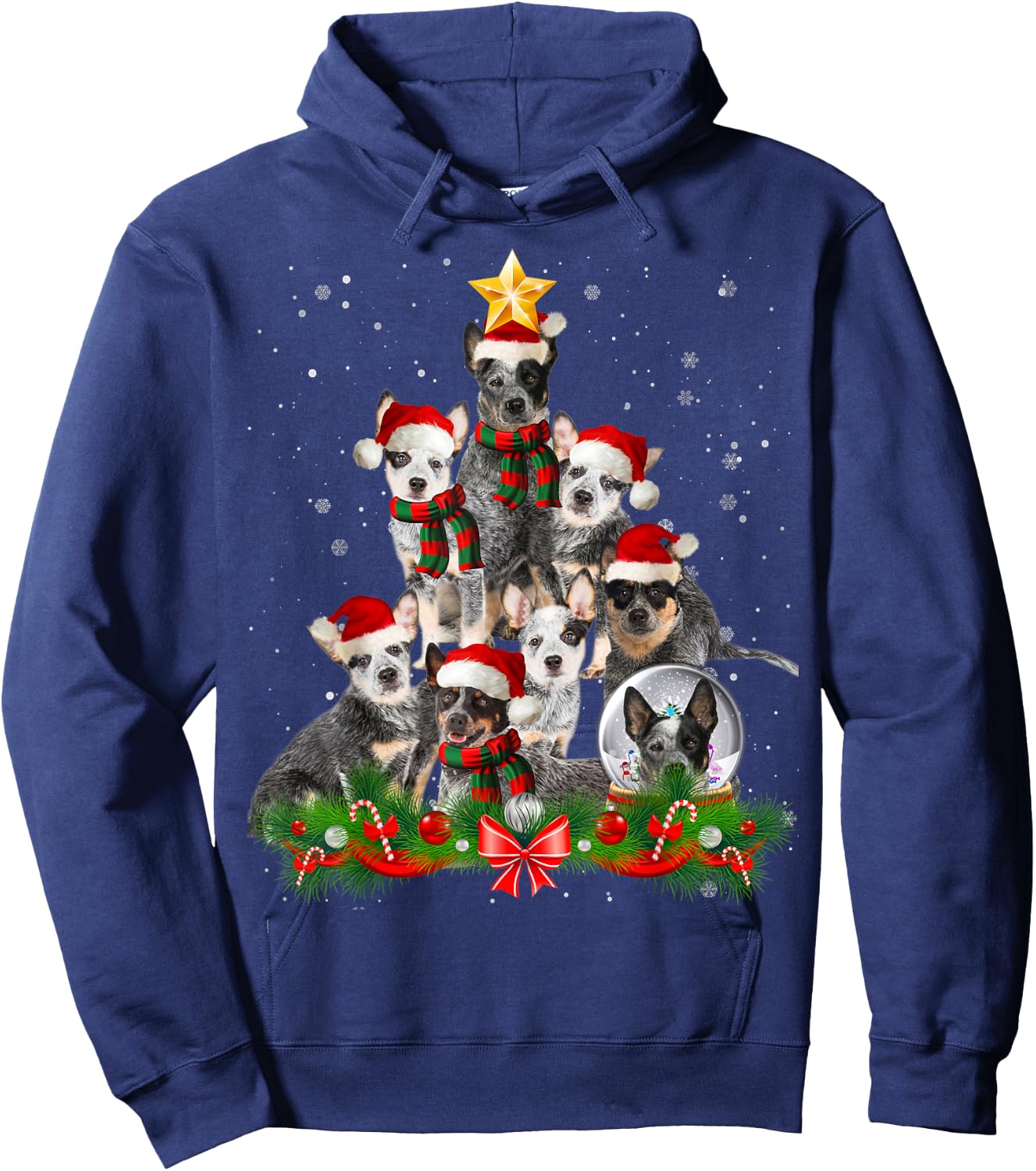 Funny Australian Cattle Dog Dog Christmas Tree - Black Adults Cotton Polyester Blend - Christmas, Halloween, Father's Day, Valentine's Day Hoodie - Hoodie | Navy