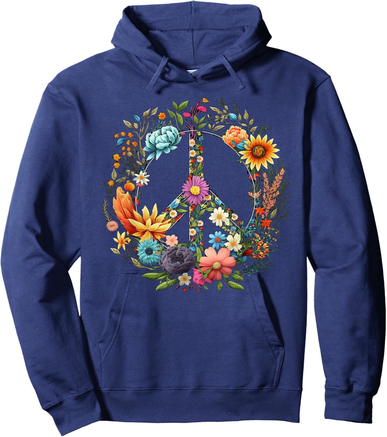 Peace hand tie sign of freedom hippie flower child Hoodie - Hoodie | Navy