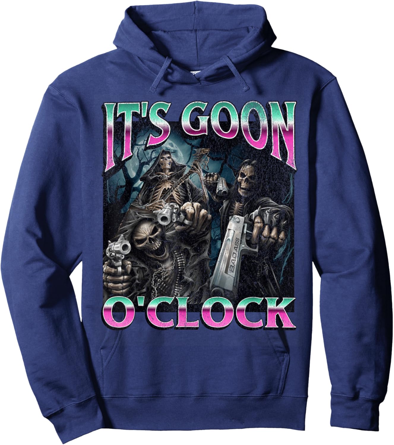Gooning O'clock Funny Hard Skeleton Meme Bootleg Hoodie - Hoodie | Navy