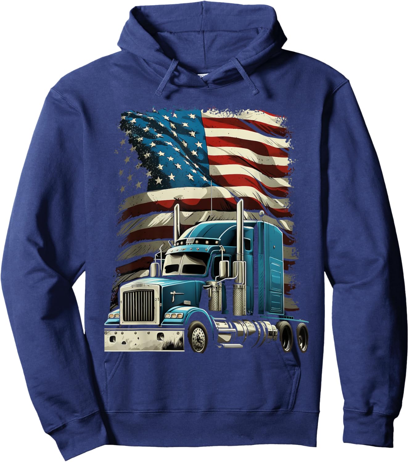 Trucker US American Flag For Patriotic Truck Driver Hoodie - Hoodie | Navy