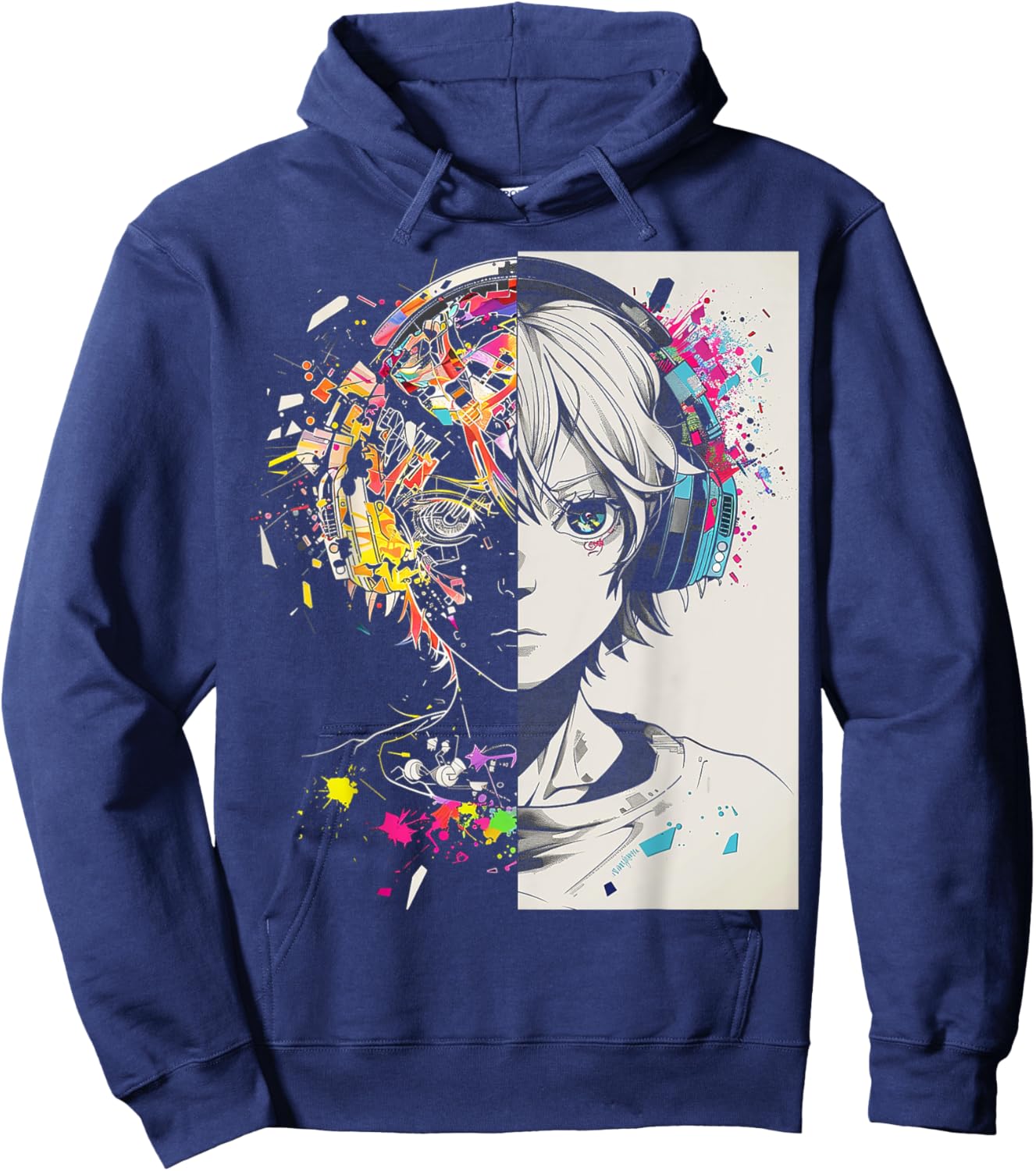 Anime Manga Motif Headphone Artwork Anime Hoodie - Hoodie | Navy