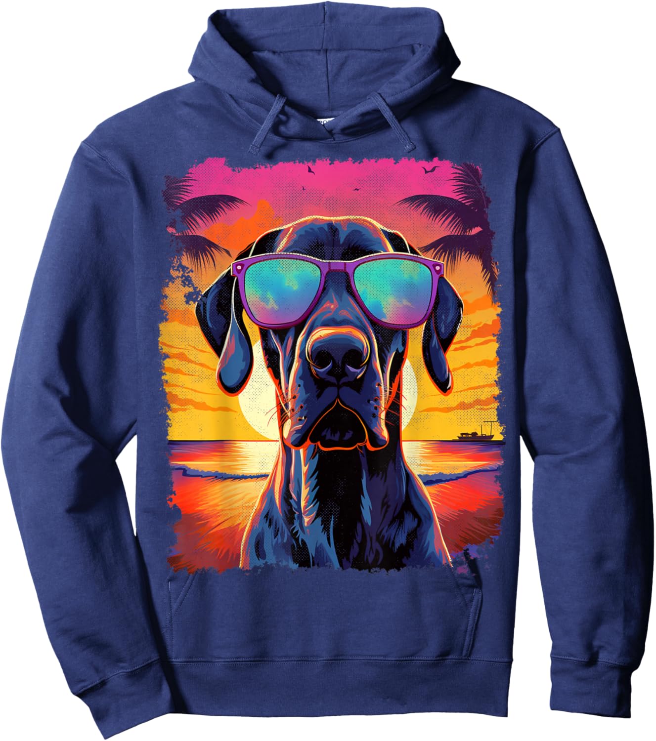 Pet Dog Vintage Great Dane Hawaiian Graphic Hoodie - Hoodie | Navy