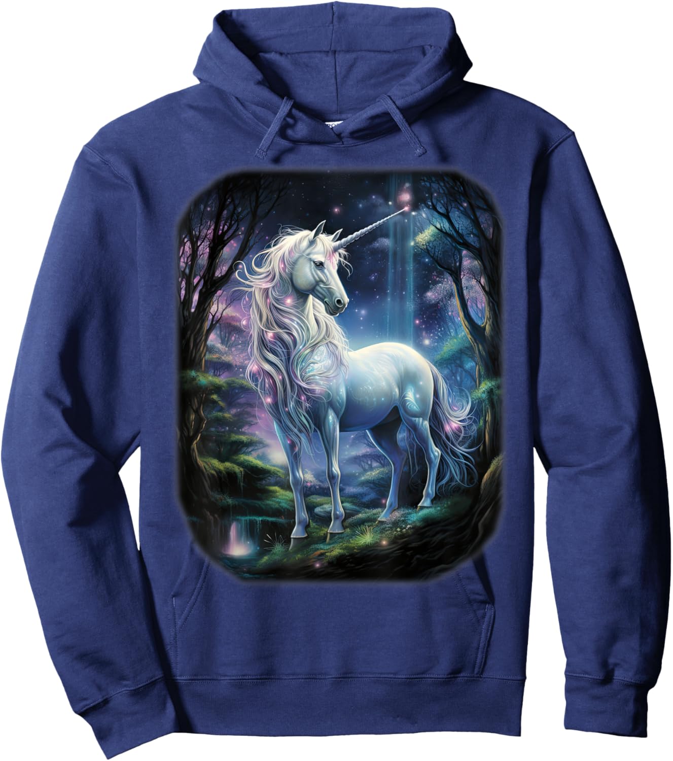 Fantasy white Unicorn standing in forest universe. Hoodie - Hoodie | Navy