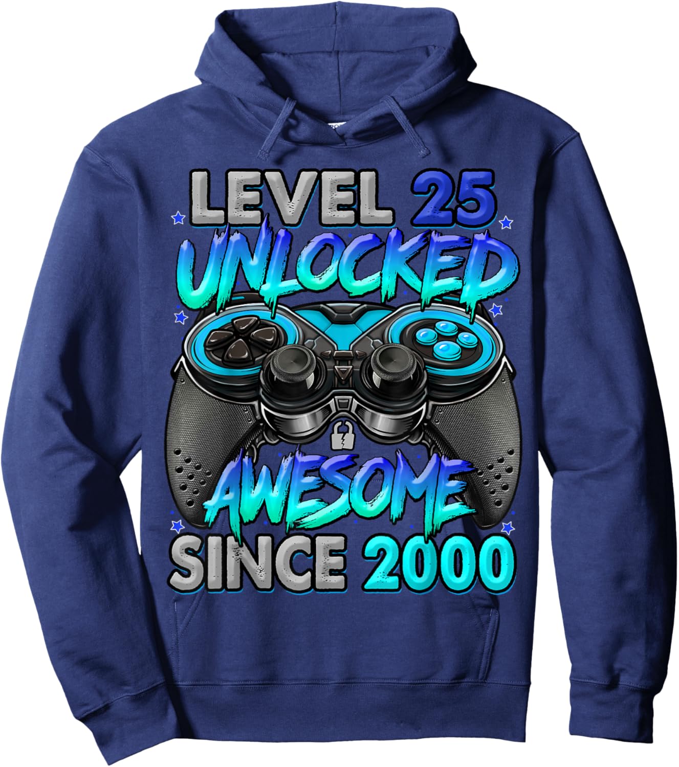 Level 25 Unlocked Awesome Since 2000 25th Birthday Gaming Hoodie - Hoodie | Navy