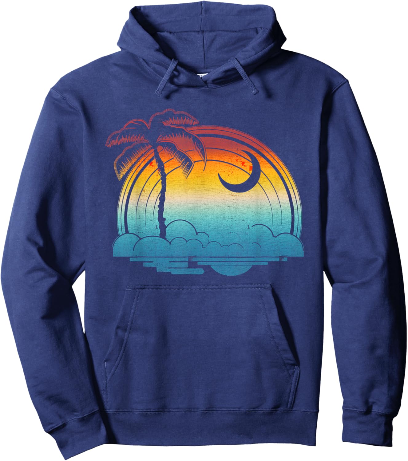 Retro Sunset South Carolina Flag Palmetto Tree Crescent Moon Hoodie - Hoodie | Navy
