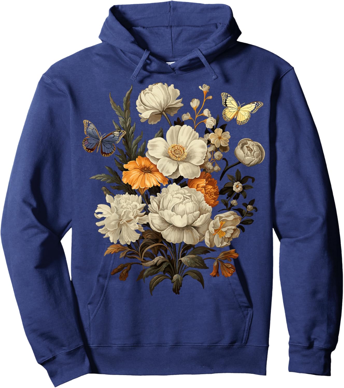 Vintage Pressed Flowers Butterflies Floral Boho Wildflowers Hoodie - Hoodie | Navy