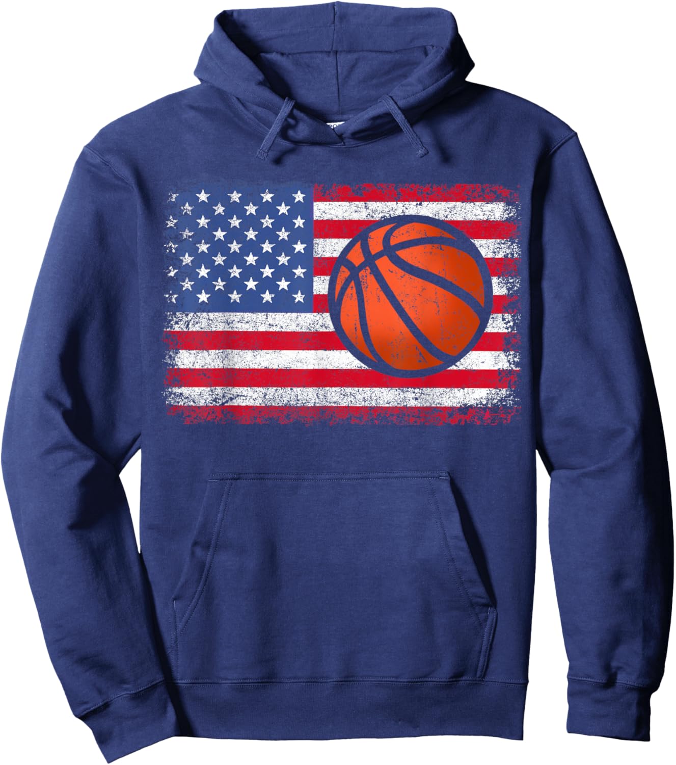American Patriotic Basketball 4th of July USA Flag Men Boys Hoodie - Hoodie | Navy