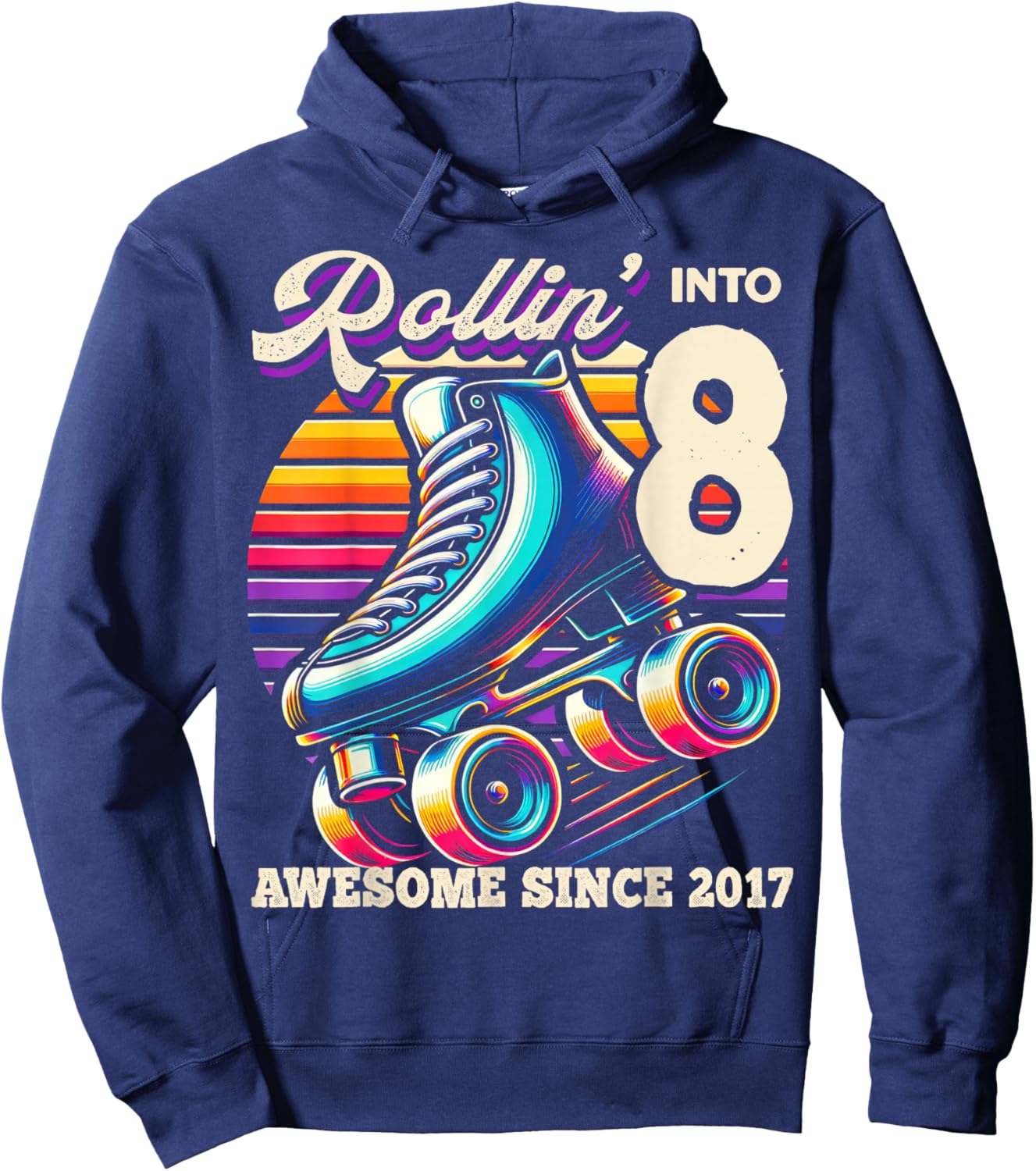 Birthday Roller Skating 8th Girls Rollin into 8 Skate Party Hoodie - Hoodie | Navy