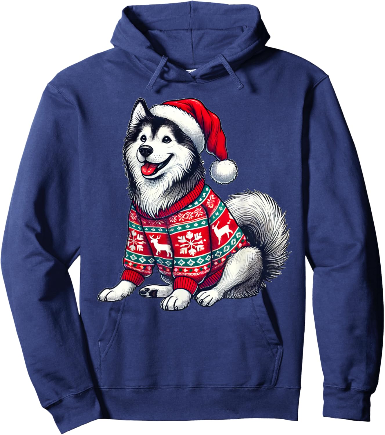 Siberian Husky Dog Ugly Sweater Santa Hat Christmas Hoodie - Hoodie | Navy