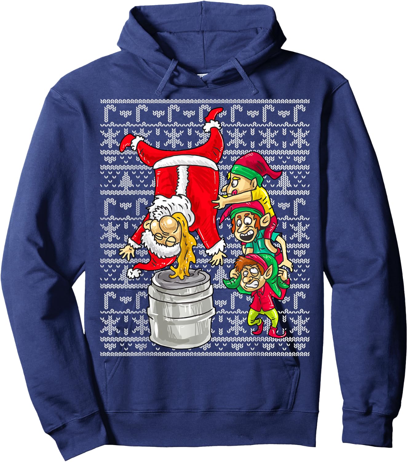 Santa Claus Keg Stand Beer Elves Drinking Humor Christmas Hoodie - Hoodie | Navy
