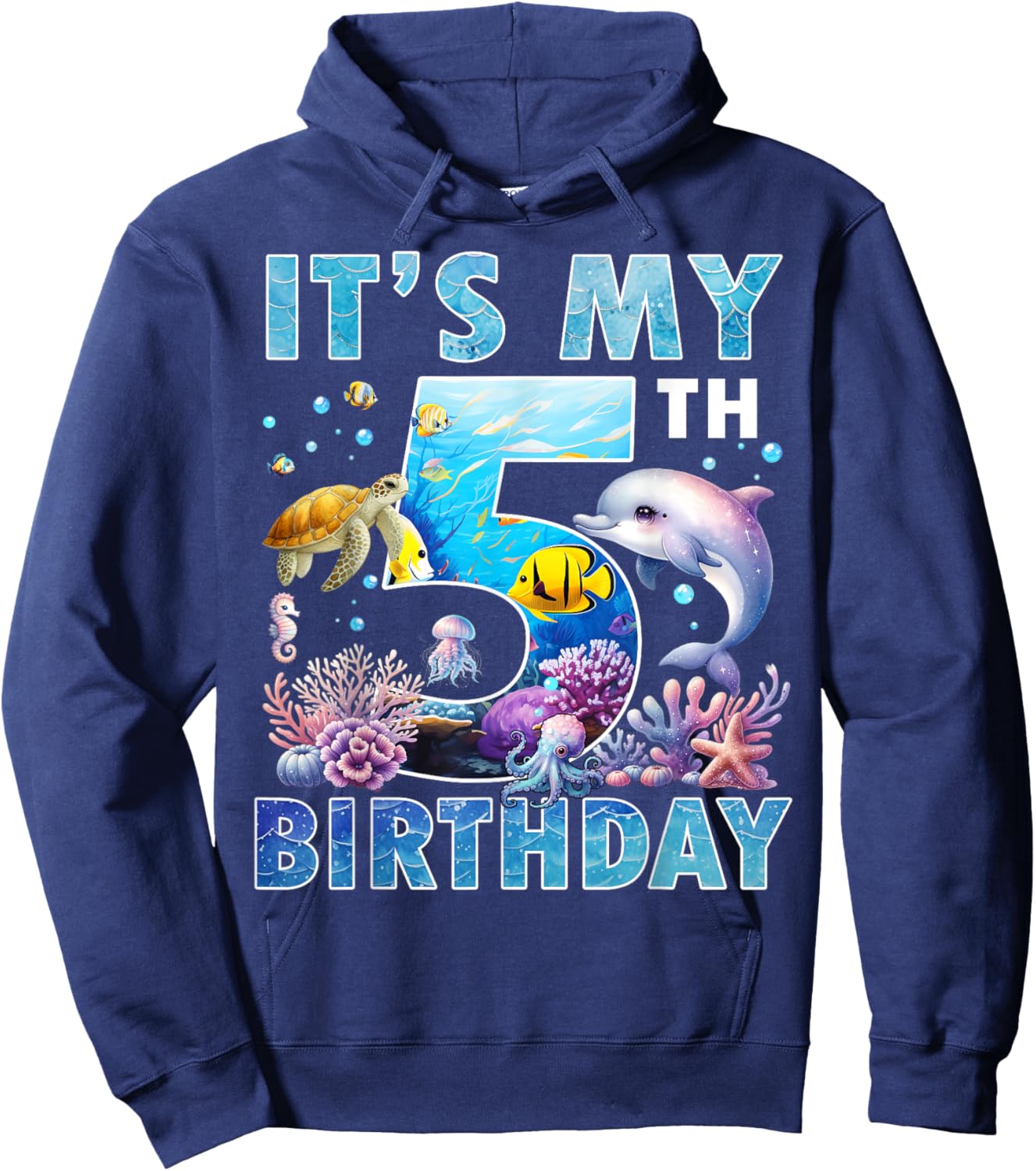 It’s My 5th Birthday Ocean 5 Years Old Sea Aquarium Birthday Hoodie - Hoodie | Navy