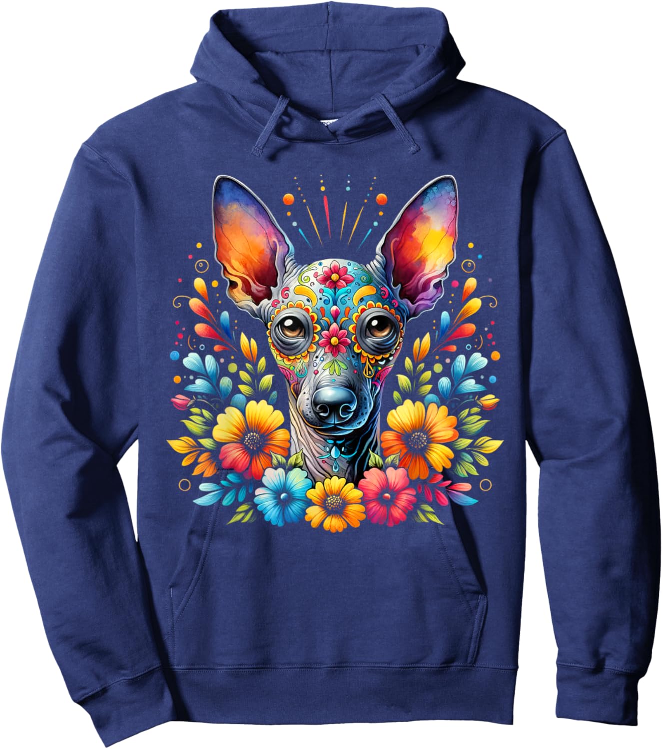 Xoloitzcuintli Dog Sugar Skull Cinco De Mayo Mexican Hoodie - Hoodie | Navy