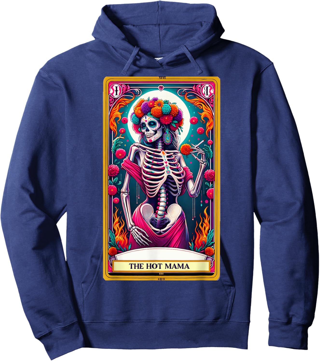 Hot Mama Tarot Card Skeleton Day of the Dead Sugar Skull Hoodie - Hoodie | Navy