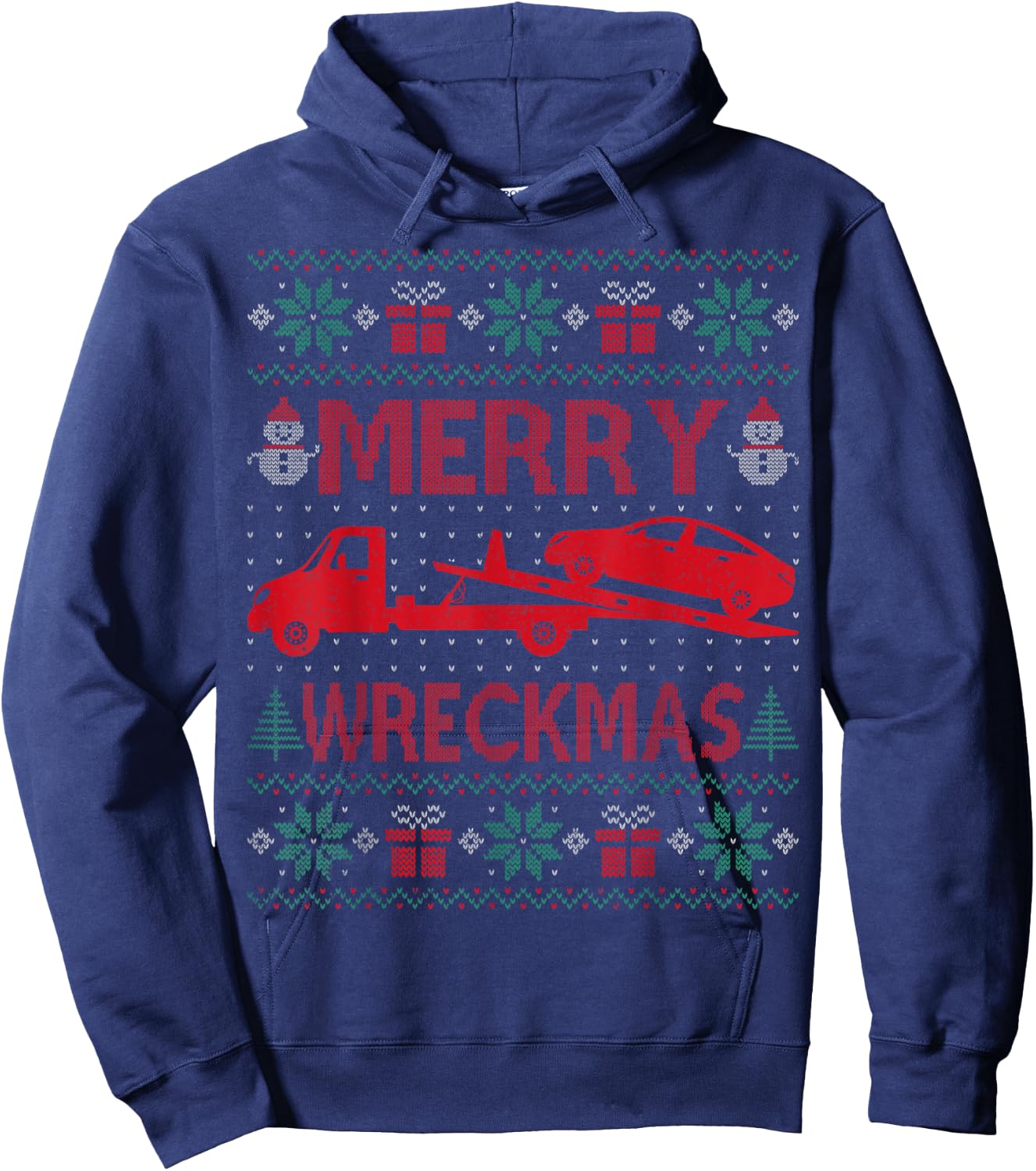 Merry Wreckmas - Funny Ugly Christmas Tow Truck Driver Hoodie - Hoodie | Navy