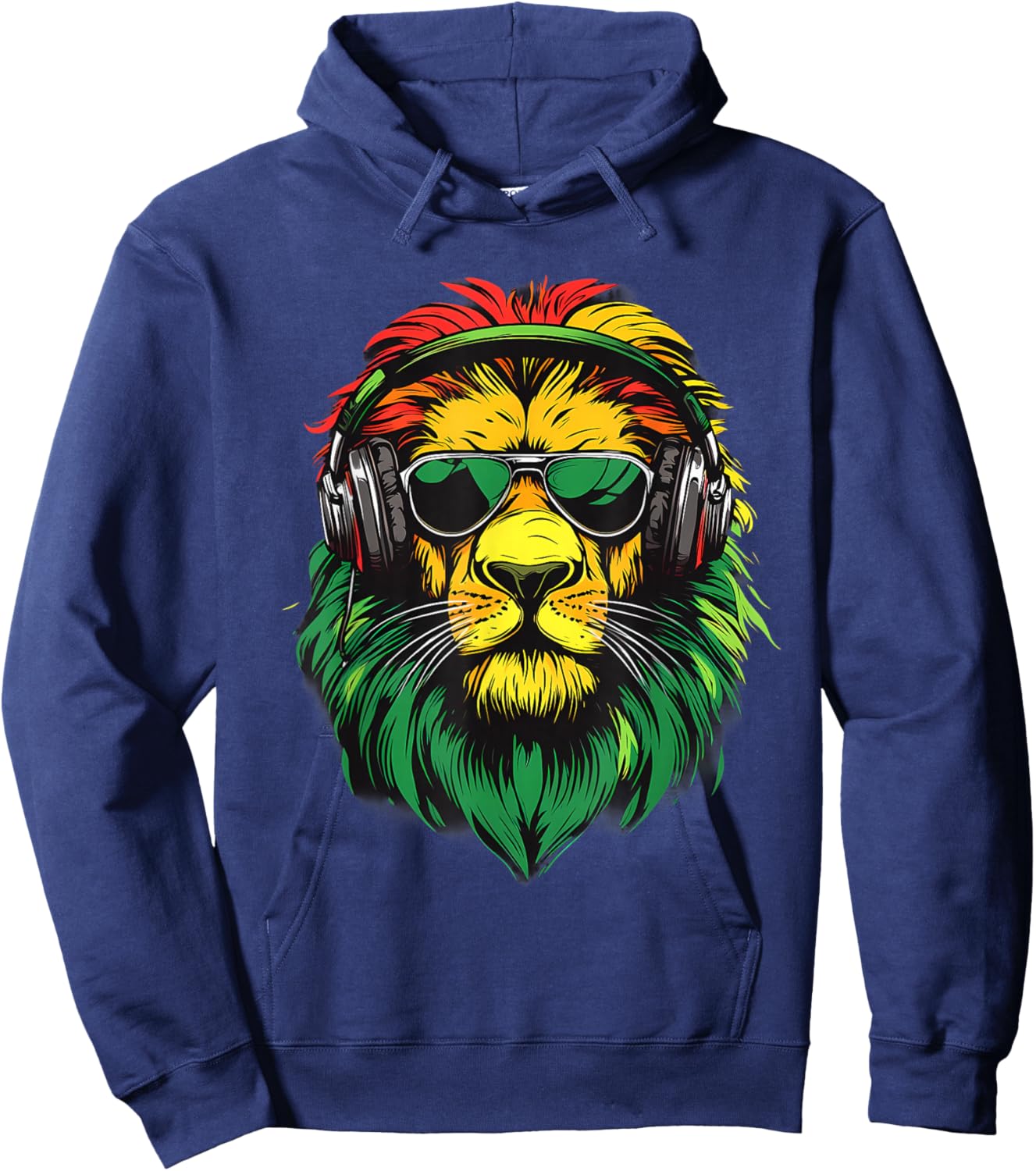 DJ Lion Of Judah Jamaican Rasta Reggae Music Headphones Hoodie - Hoodie | Navy