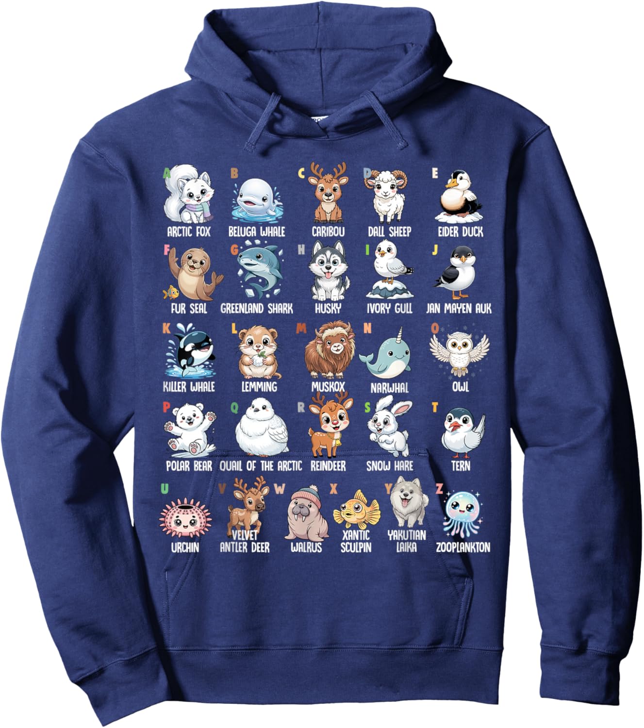 A-Z Arctic Animals Alphabet Collection Wildlife Education Hoodie - Hoodie | Navy