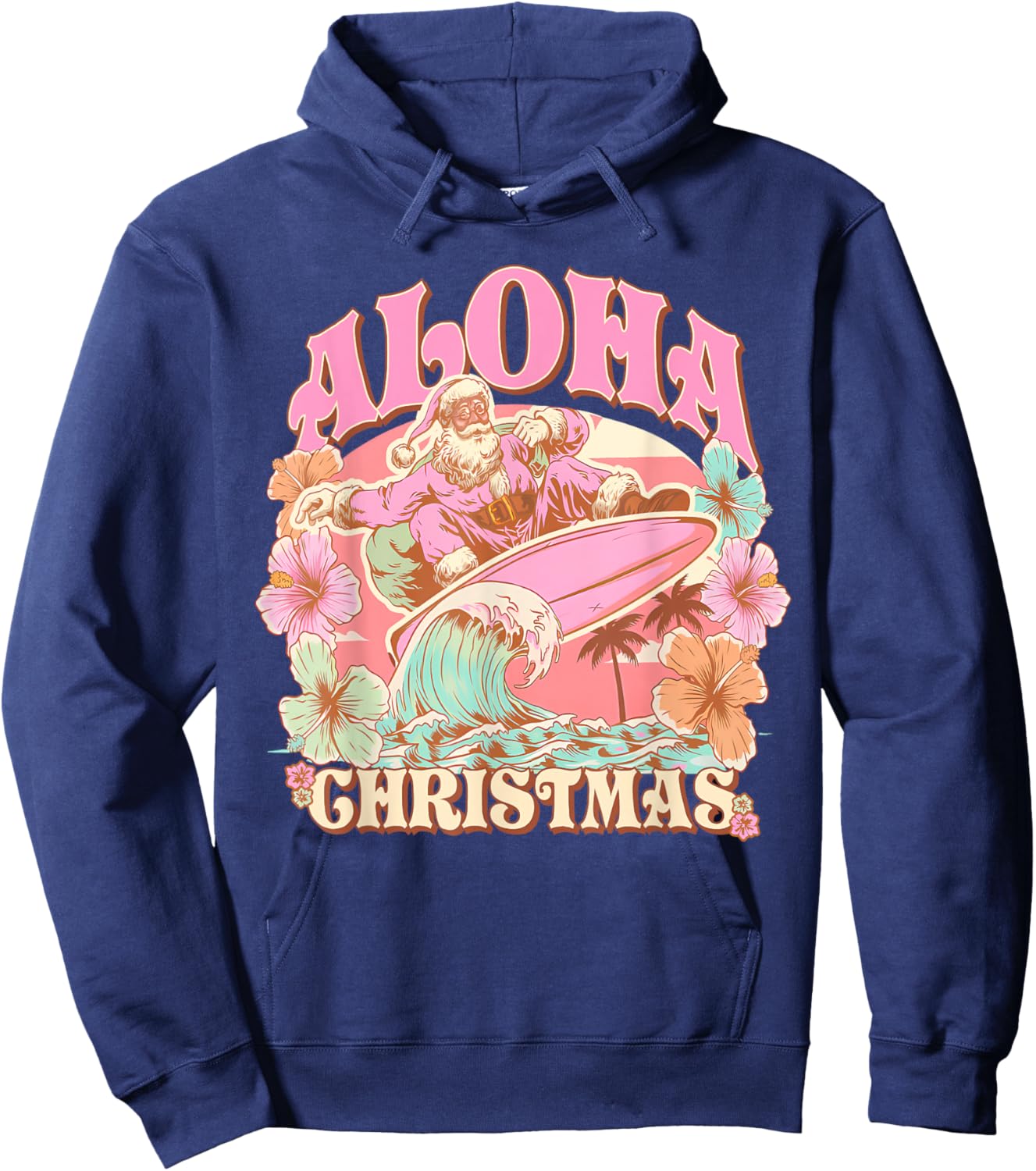 Aloha Christmas Santa Claus Surfing Hawaiian Mele Kalikimaka Hoodie - Hoodie | Navy
