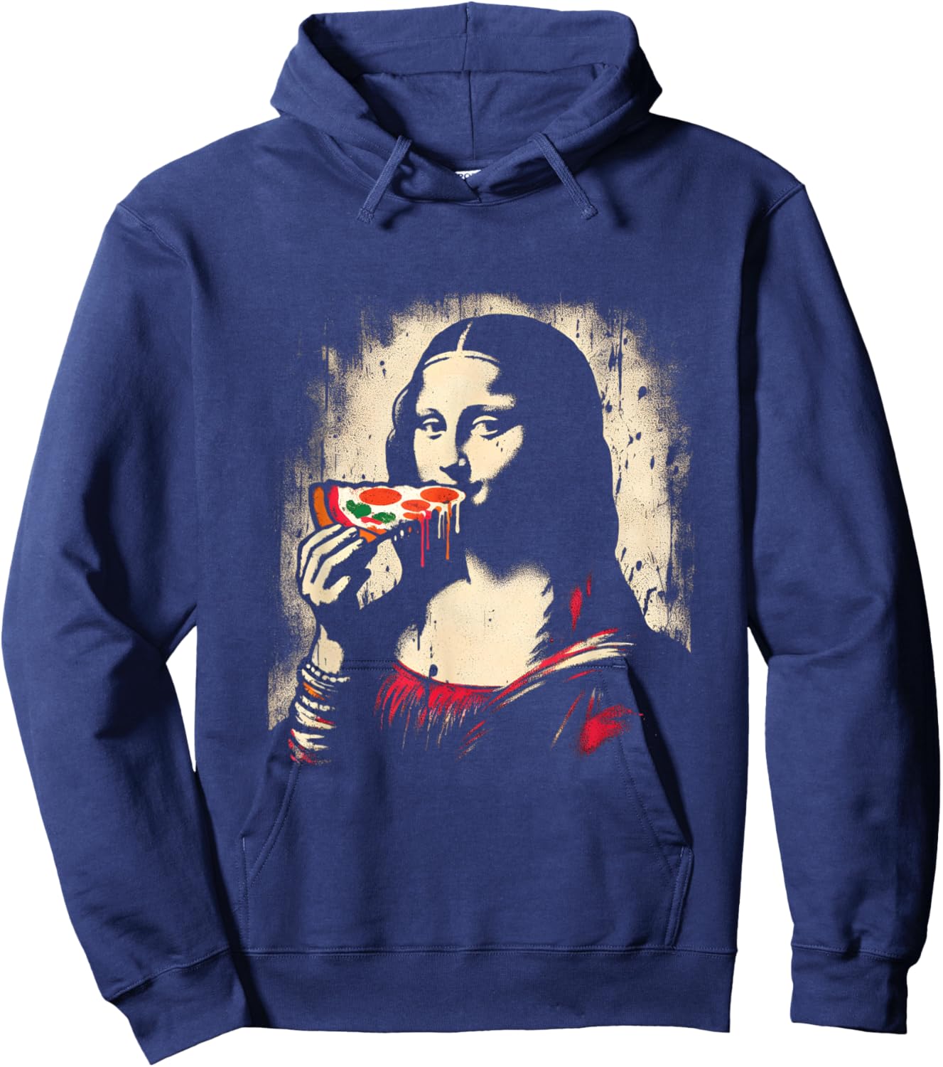 Mona-Lisa Eating Pizza - Funny Graphic Pizza Lover Hoodie - Hoodie | Navy
