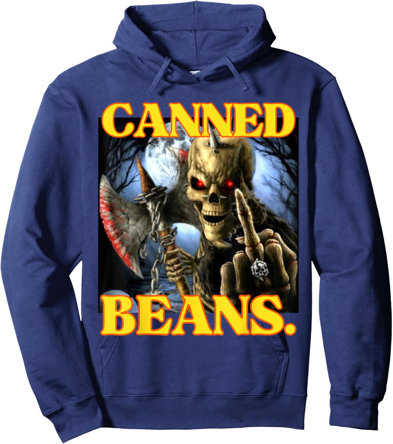 Canned Beans Enjoyer Funny Cringe Hard Skeleton Meme Hoodie - Hoodie | Navy