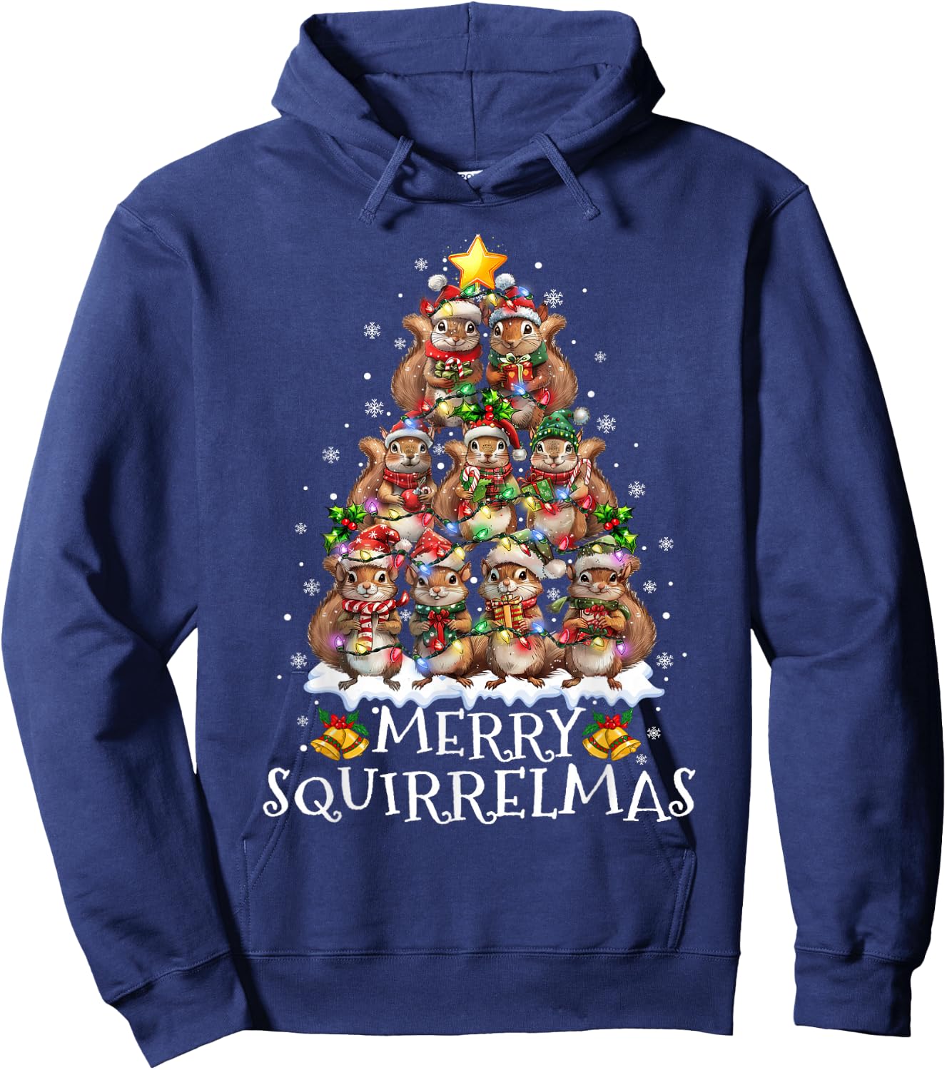 Squirrel Christmas Tree Lights Merry Squirrelmas Santa Xmas Hoodie - Hoodie | Navy