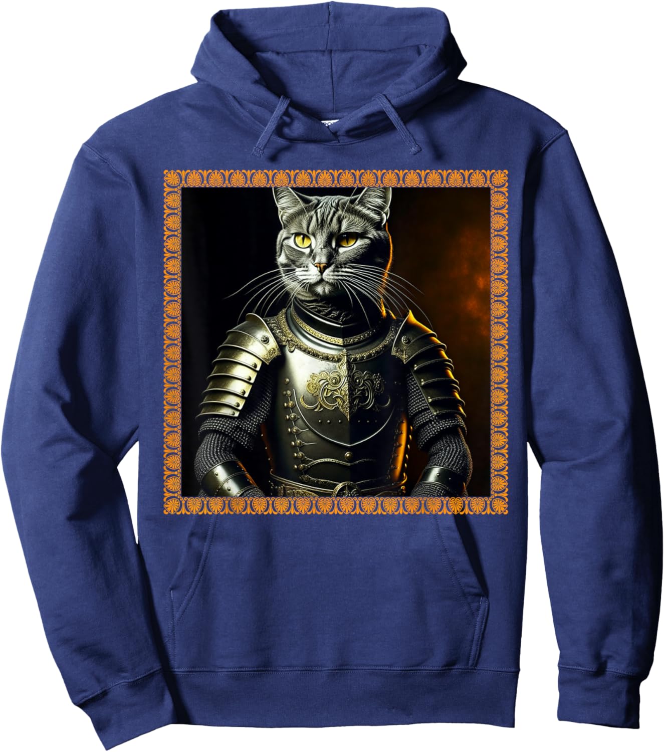 FUNNY CAT MEDIEVAL PORTRAIT RENAISSANCE Oil Painting Pet Hoodie - Hoodie | Navy