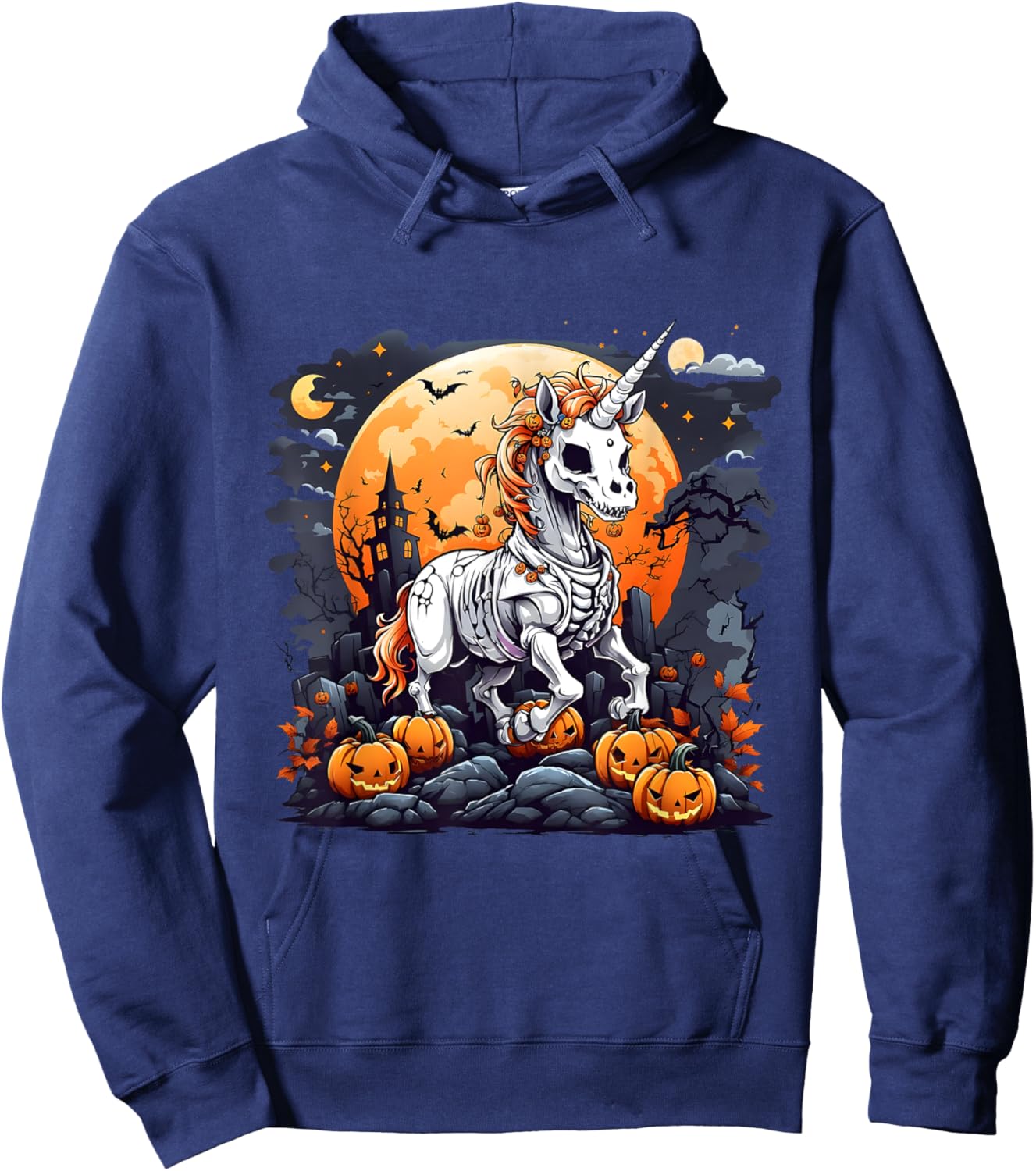 Cute Halloween Skeleton Unicorn Girls Women Witchy Halloween Hoodie - Hoodie | Navy