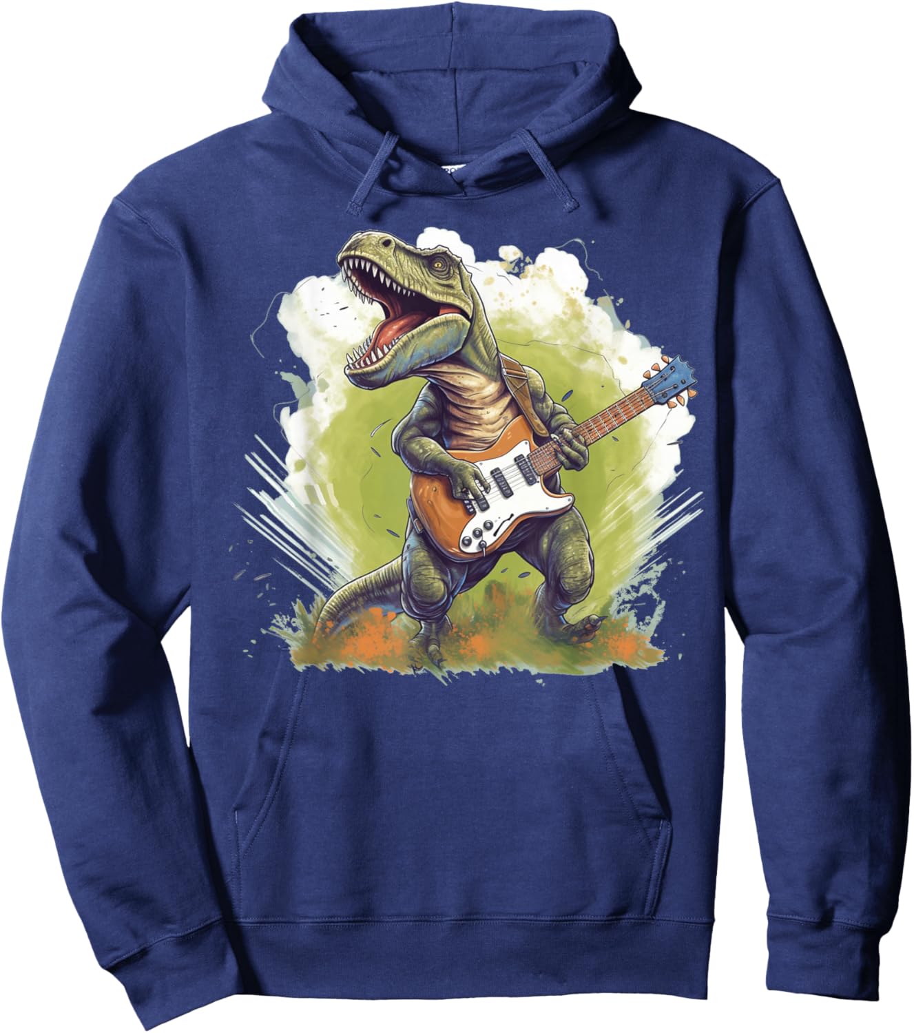 Funny T Rex Dinosaurs with Cool Electric Guitar Hoodie - Hoodie | Navy