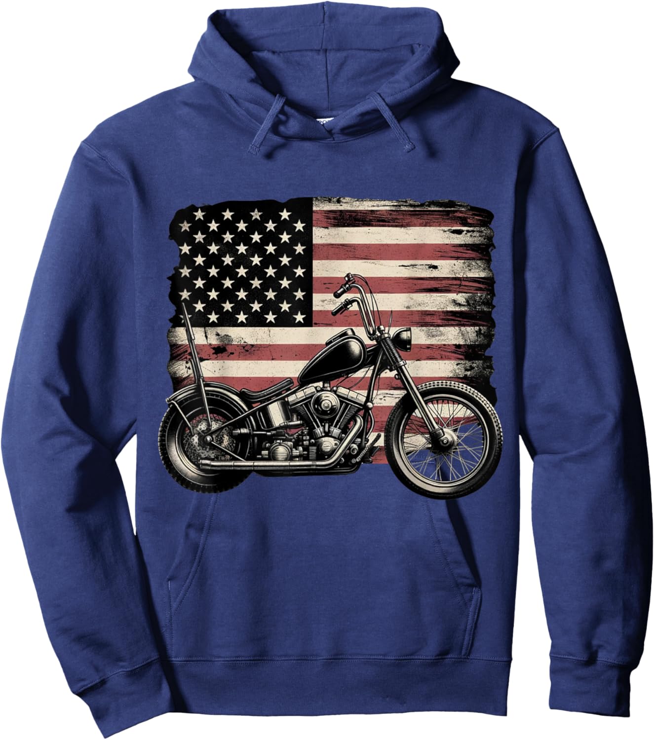 Retro Vintage USA Flag Motorcycle Patriotic America Biker Hoodie - Hoodie | Navy