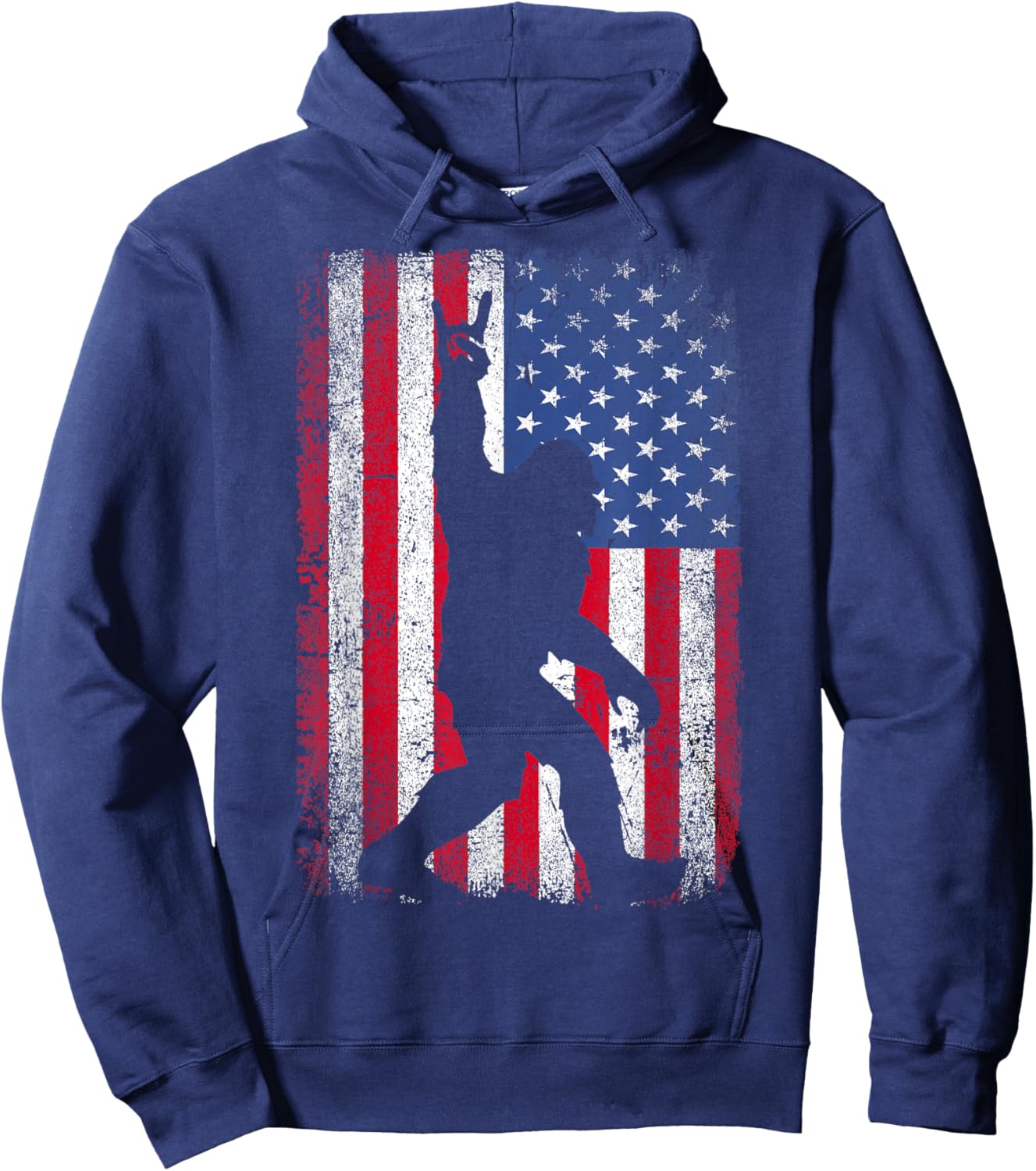 Rock On Bigfoot Sasquatch Loves Patriot American Flag USA Hoodie - Hoodie | Navy