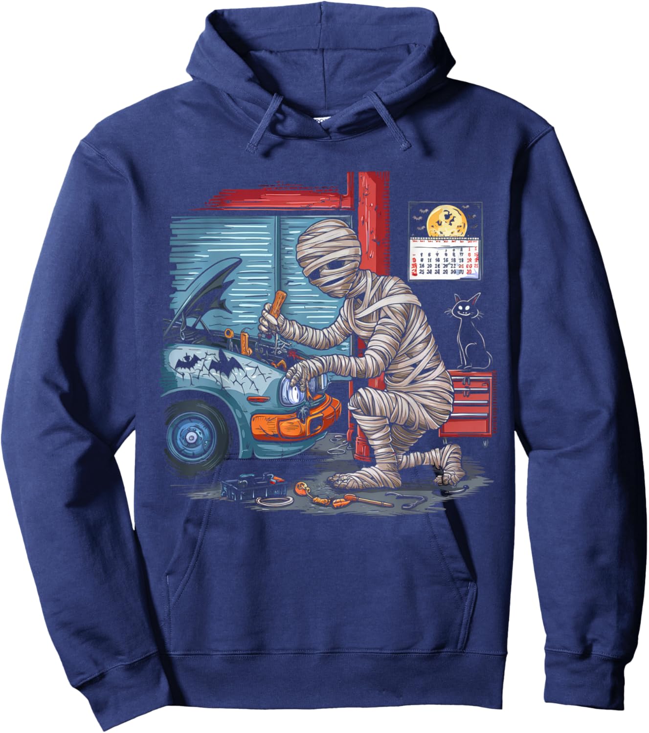 Car Lover Halloween Shirt Creepy Mechanic Mummy Scary Garage Hoodie - Hoodie | Navy