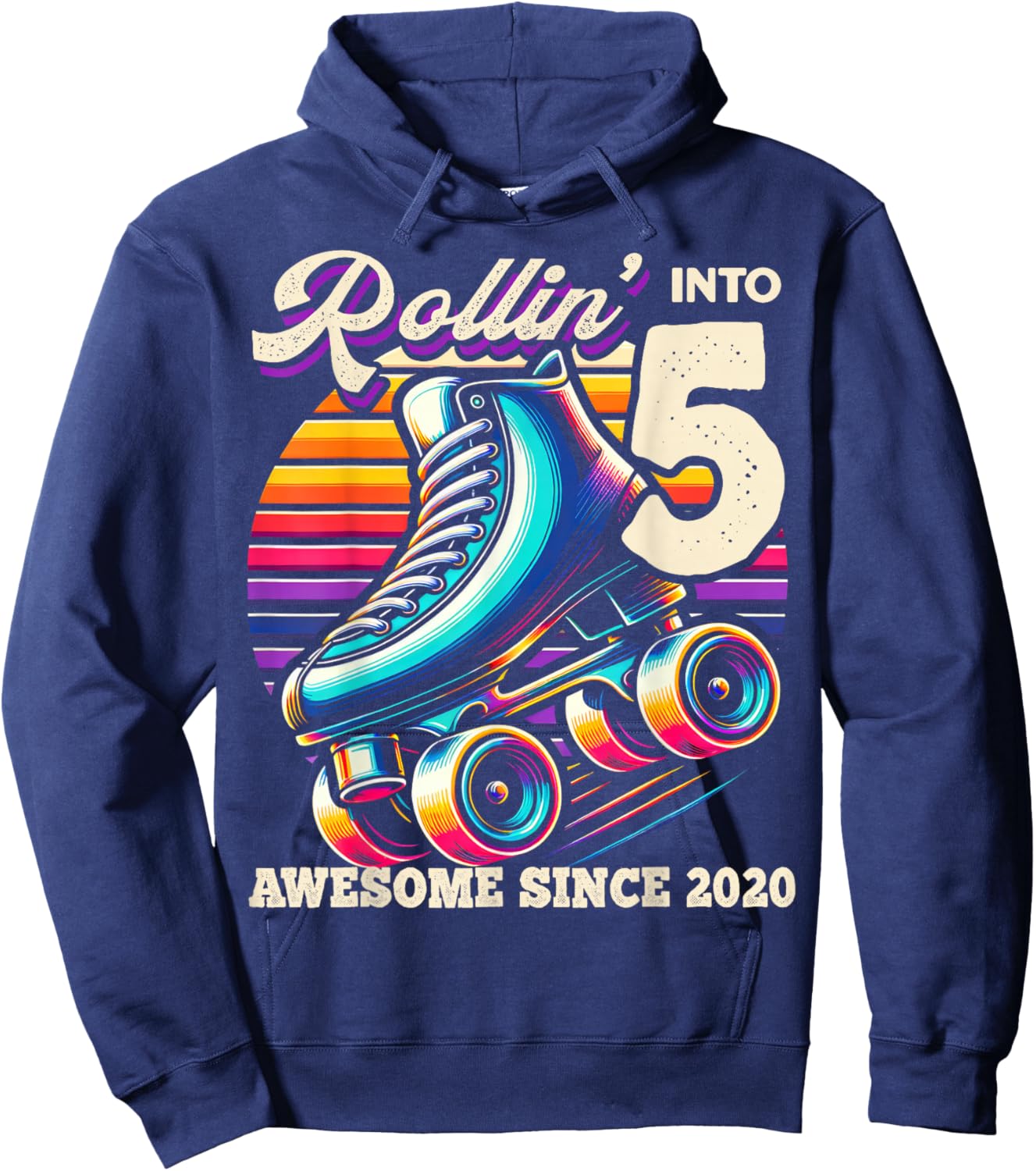 Birthday Roller Skating 5th Girls Rollin into 5 Skate Party Hoodie - Hoodie | Navy
