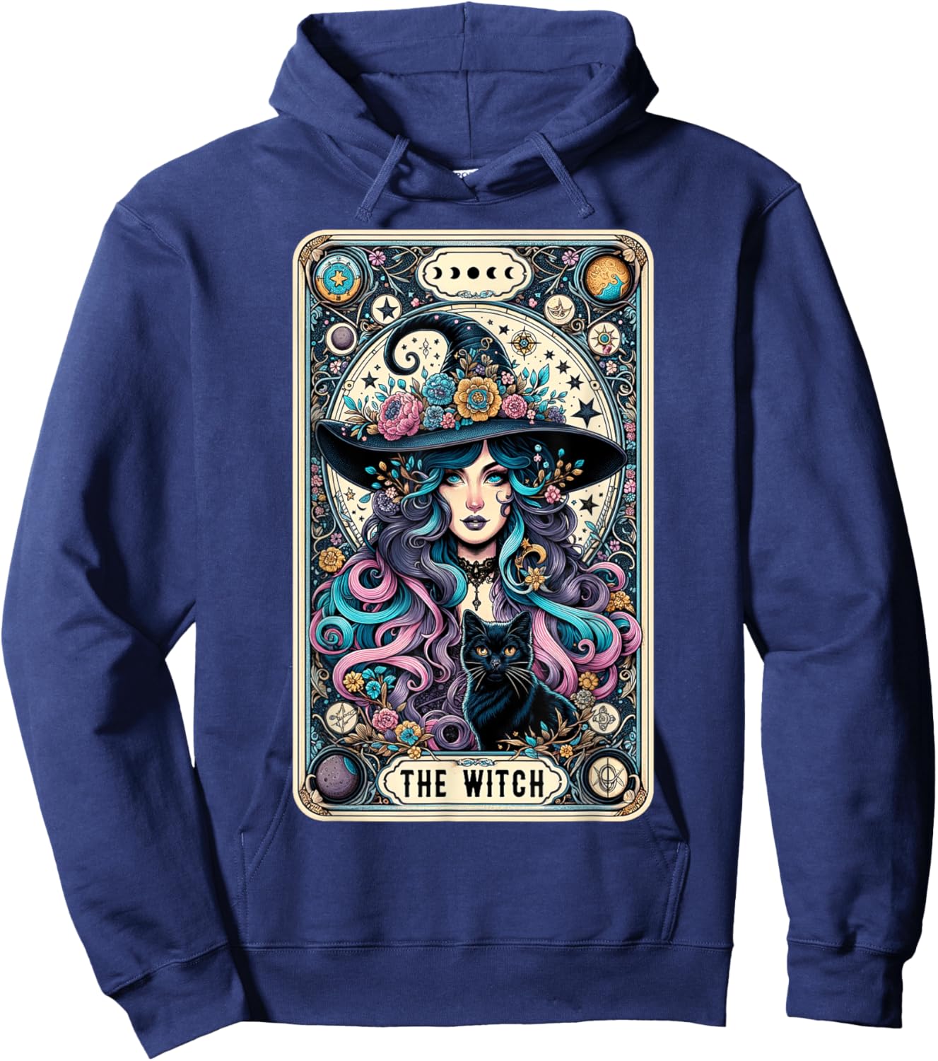 The Witch Cat Tarot Card Witch Vintage Gothic Halloween Women Kids Hoodie - Hoodie | Navy