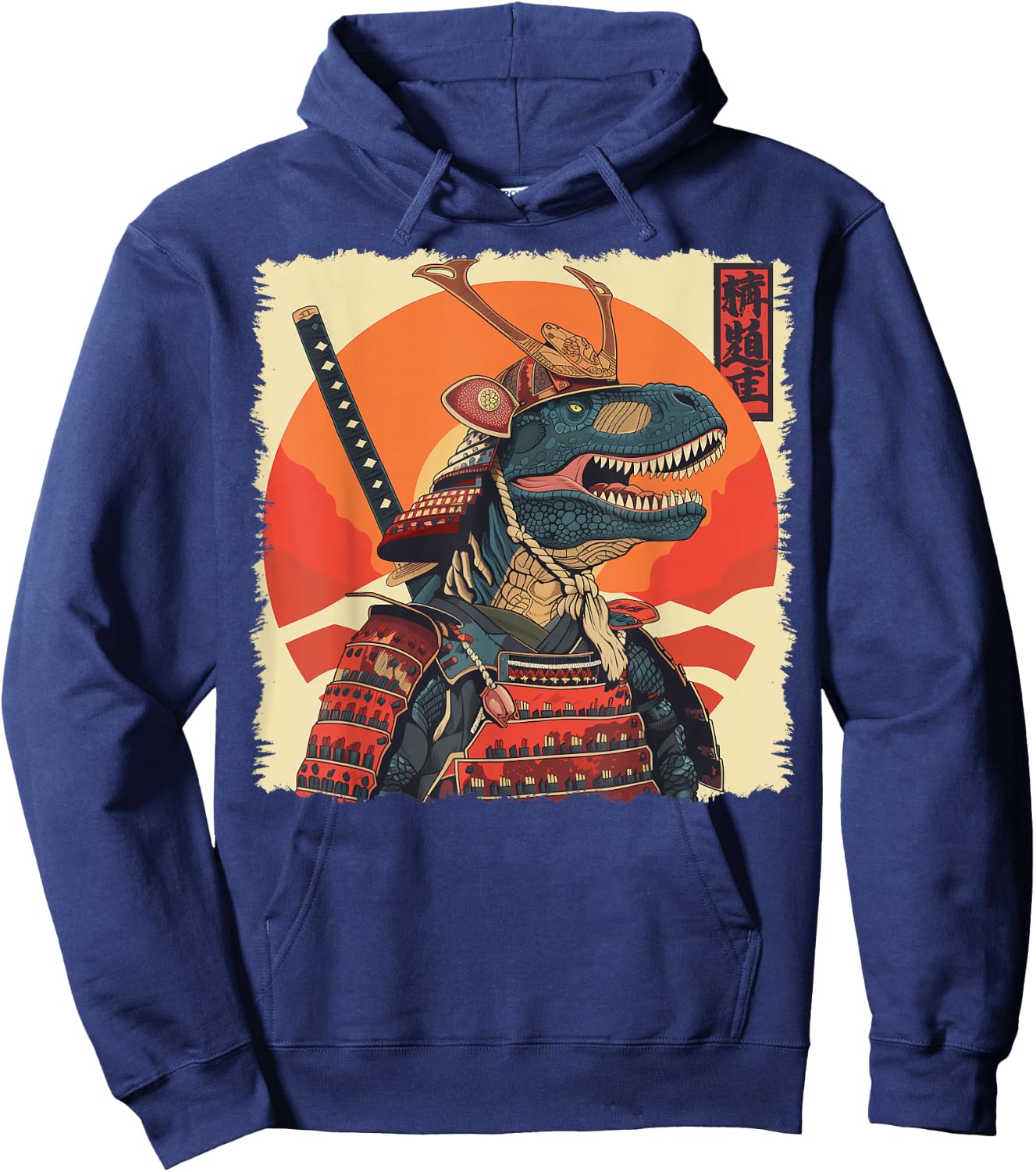 T-Rex Dinosaur Tyrannosaurus Rex Japanese Samurai Ukiyo-e Hoodie - Hoodie | Navy