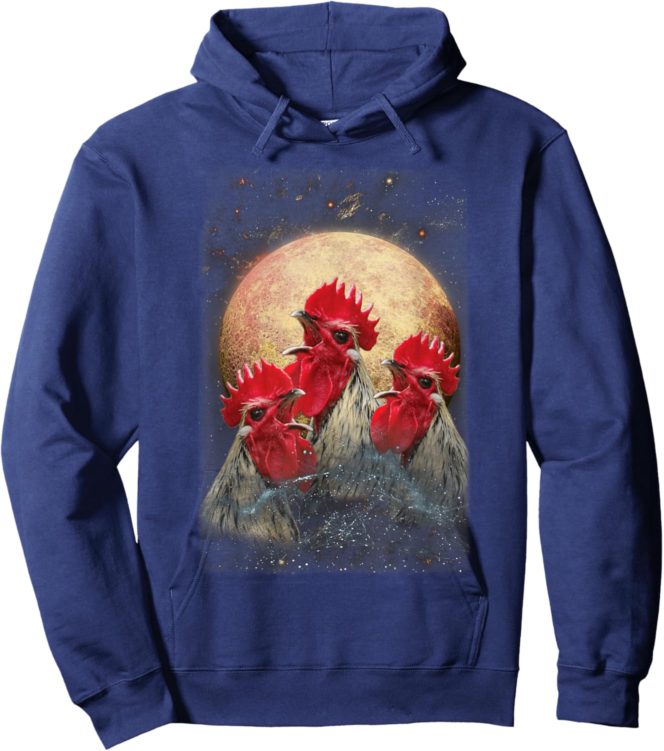 Three Chickens Howling At The Moon Funny Parody Chicken Hoodie - Hoodie | Navy
