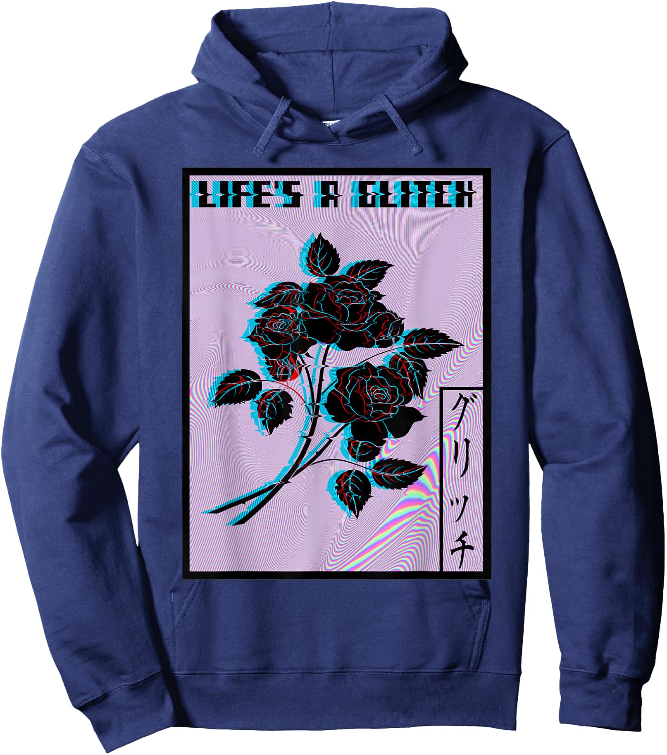Life's a Glitch Vaporwave Aesthetic Sad Rose Hoodie - Hoodie | Navy