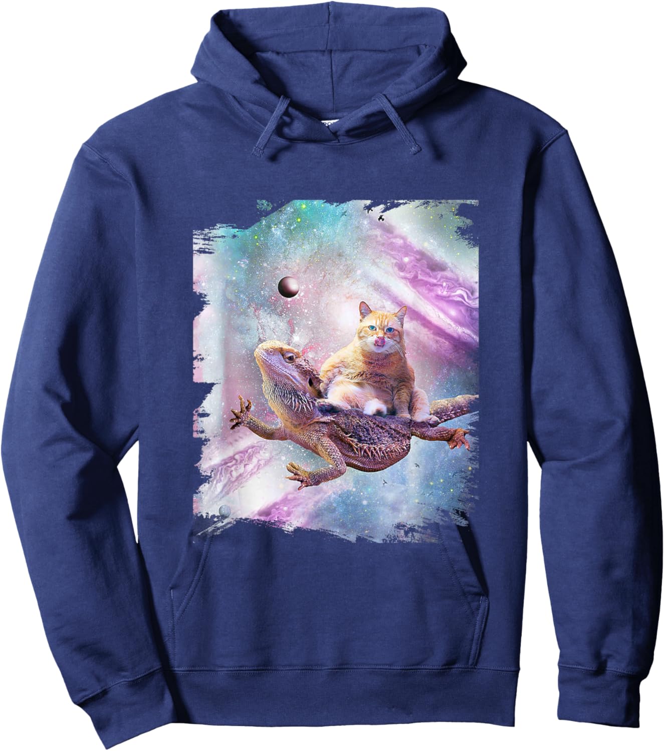 Bearded Dragon Lizard Riding Space Cat Hoodie - Hoodie | Navy