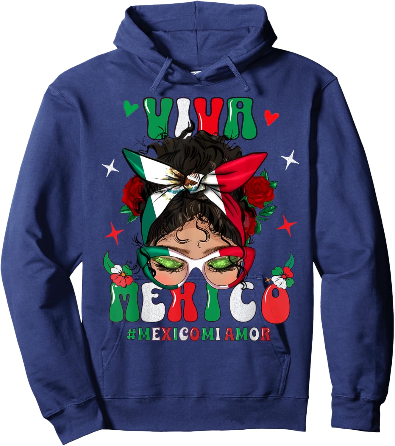 Viva Mexico Apparel Mexican Flag Kids Girl Women Pride Hoodie - Hoodie | Navy