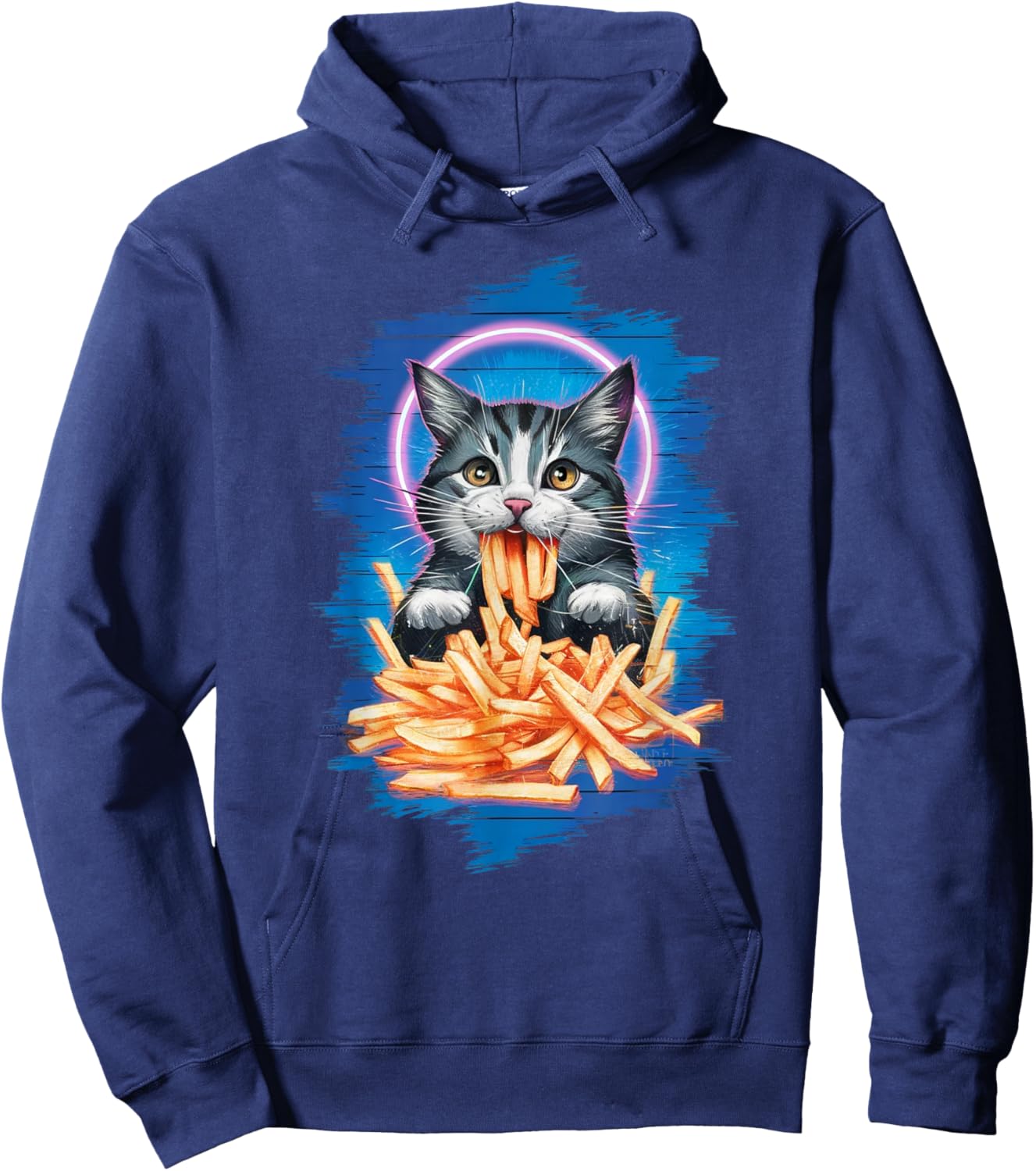 Funny Cat French Fries Humorous Potato Food Lovers Hoodie - Hoodie | Navy
