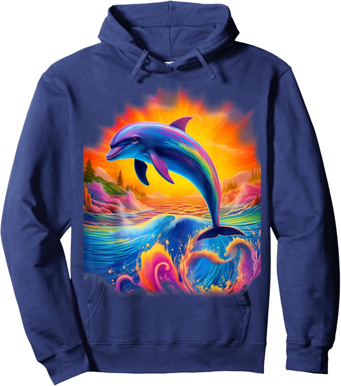 Dolphin Colorful Rainbow Oceanscape for Girls and Boys Hoodie - Hoodie | Navy