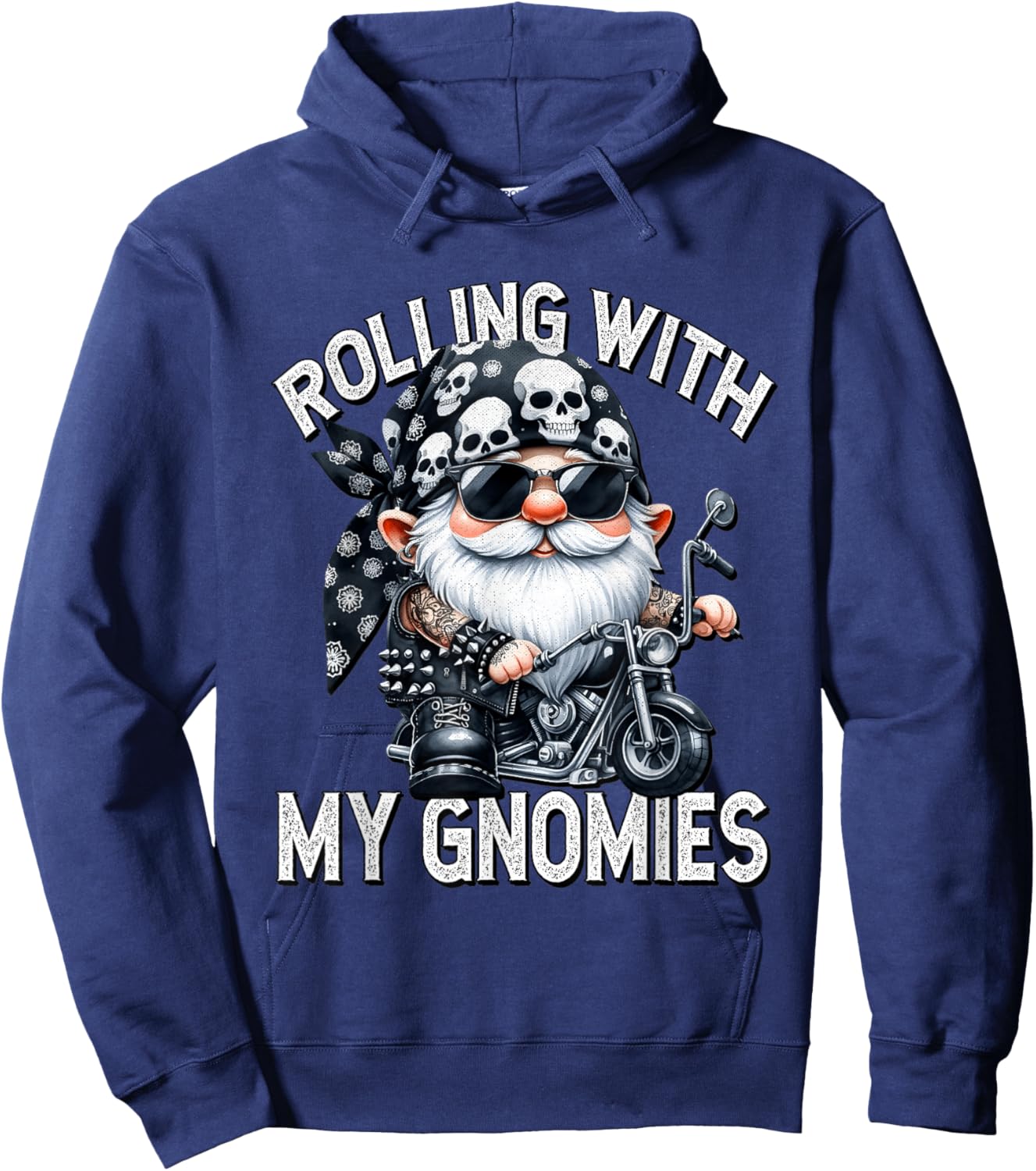 Funny Saying Motorcycle Biker Gnome Rolling With My Gnomies Hoodie - Hoodie | Navy
